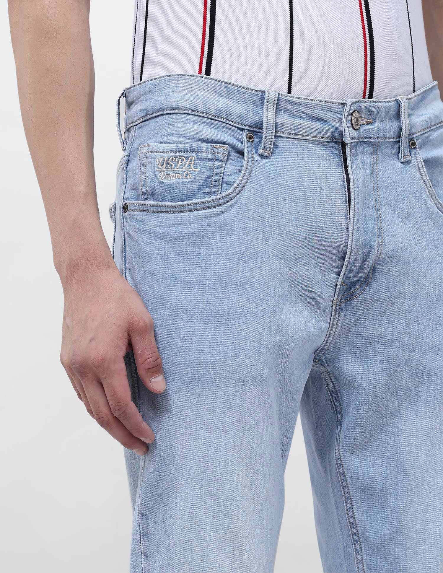 Cole Comfort Cropped Fit Blue Jeans Light Indigo - U.S. POLO ASSN. | Large