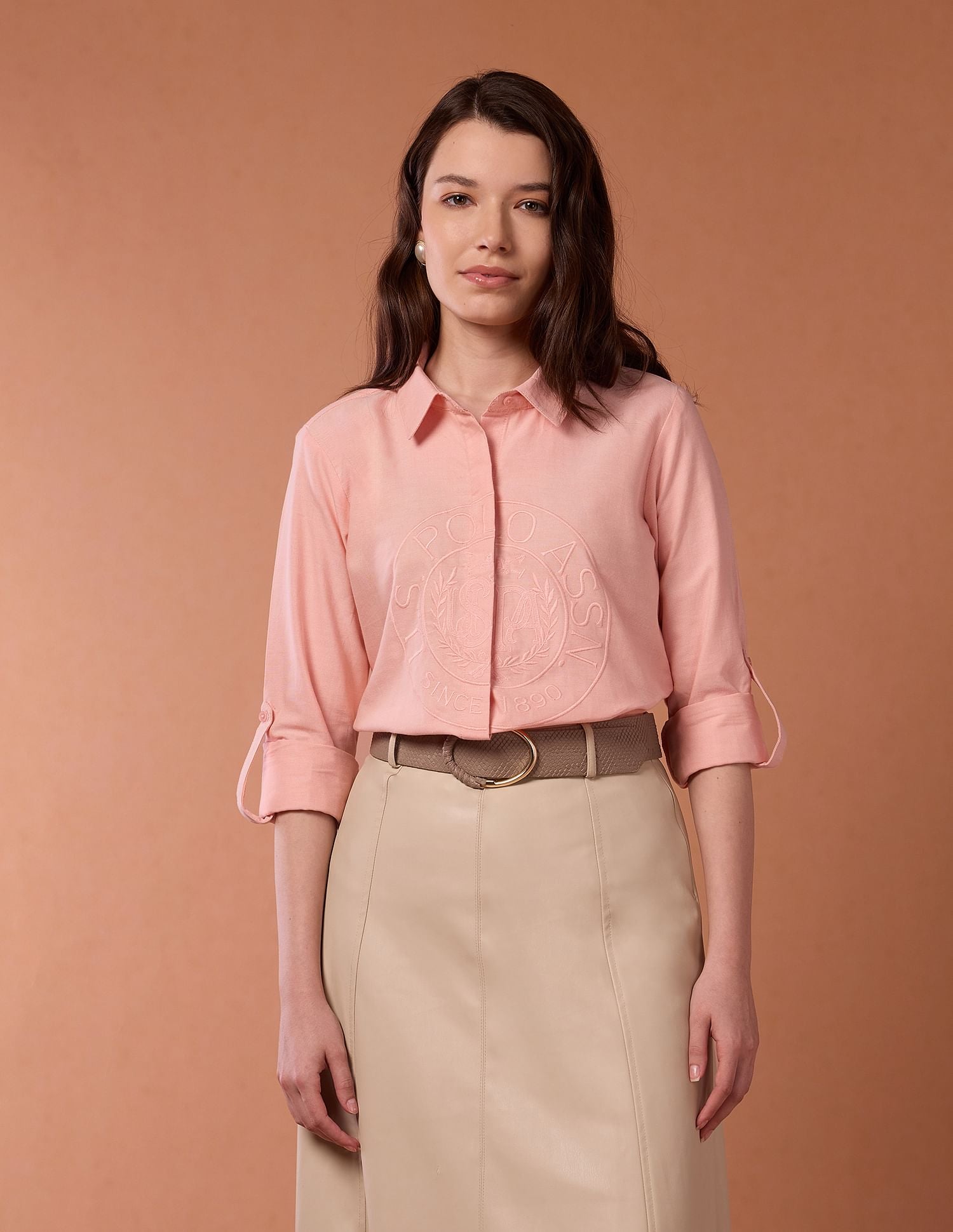 Brand Embroidered Oxford Shirt Peach - U.S. POLO ASSN. | Large