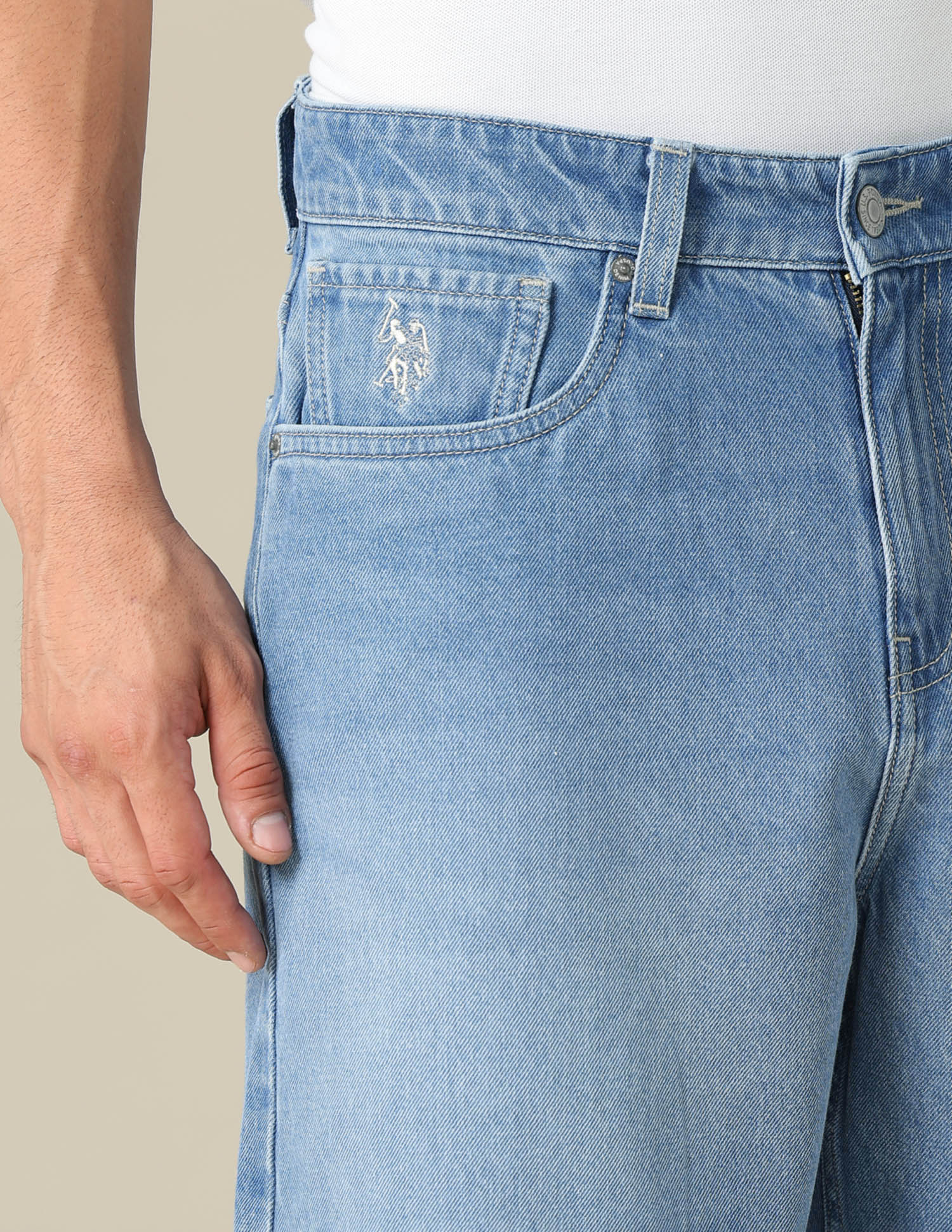 Mid Rise Solid Denim Shorts Light Blue - U.S. POLO ASSN. | Large