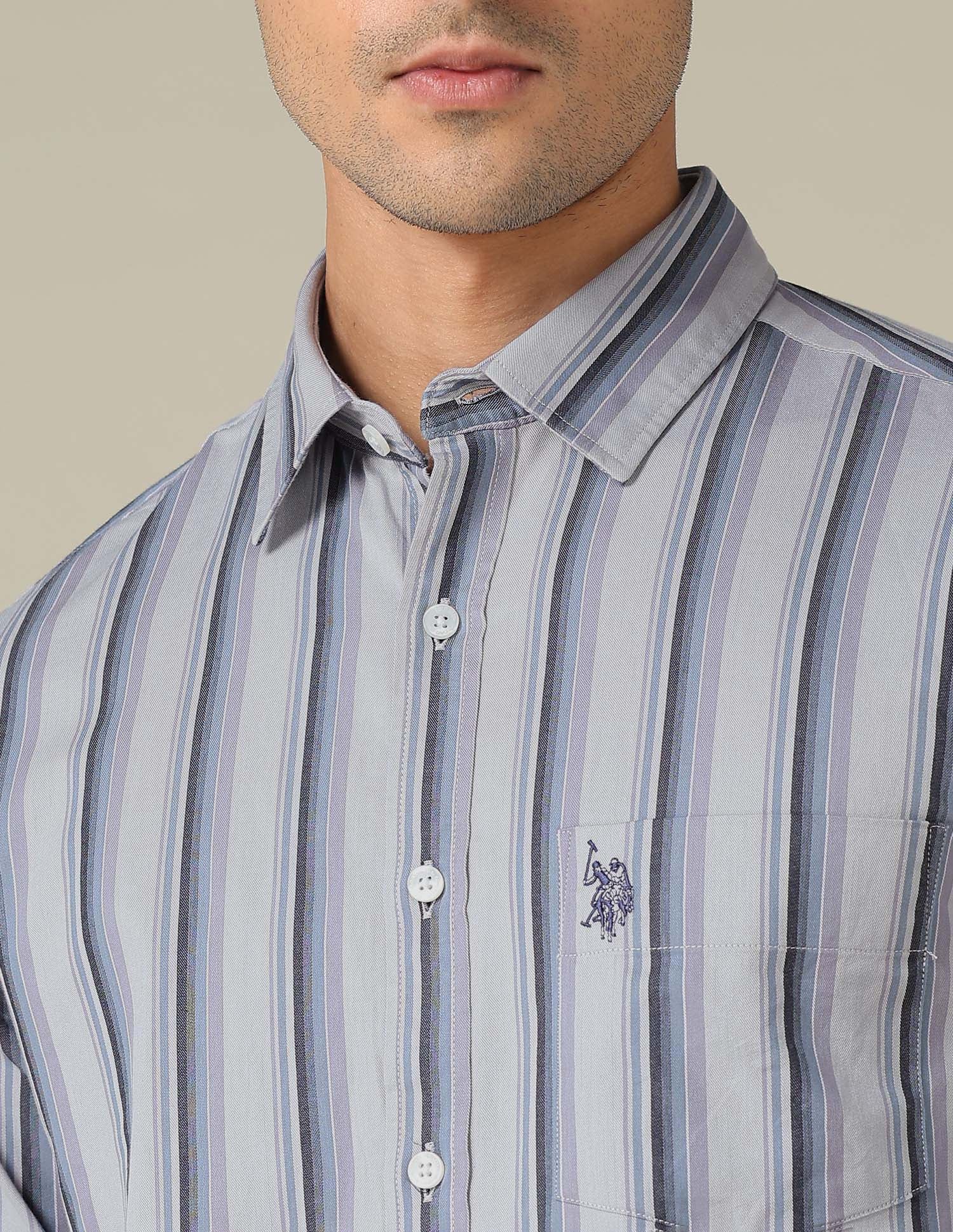 Tailored Fit Vertical Striped Shirt Lavender - U.S. POLO ASSN. | Large