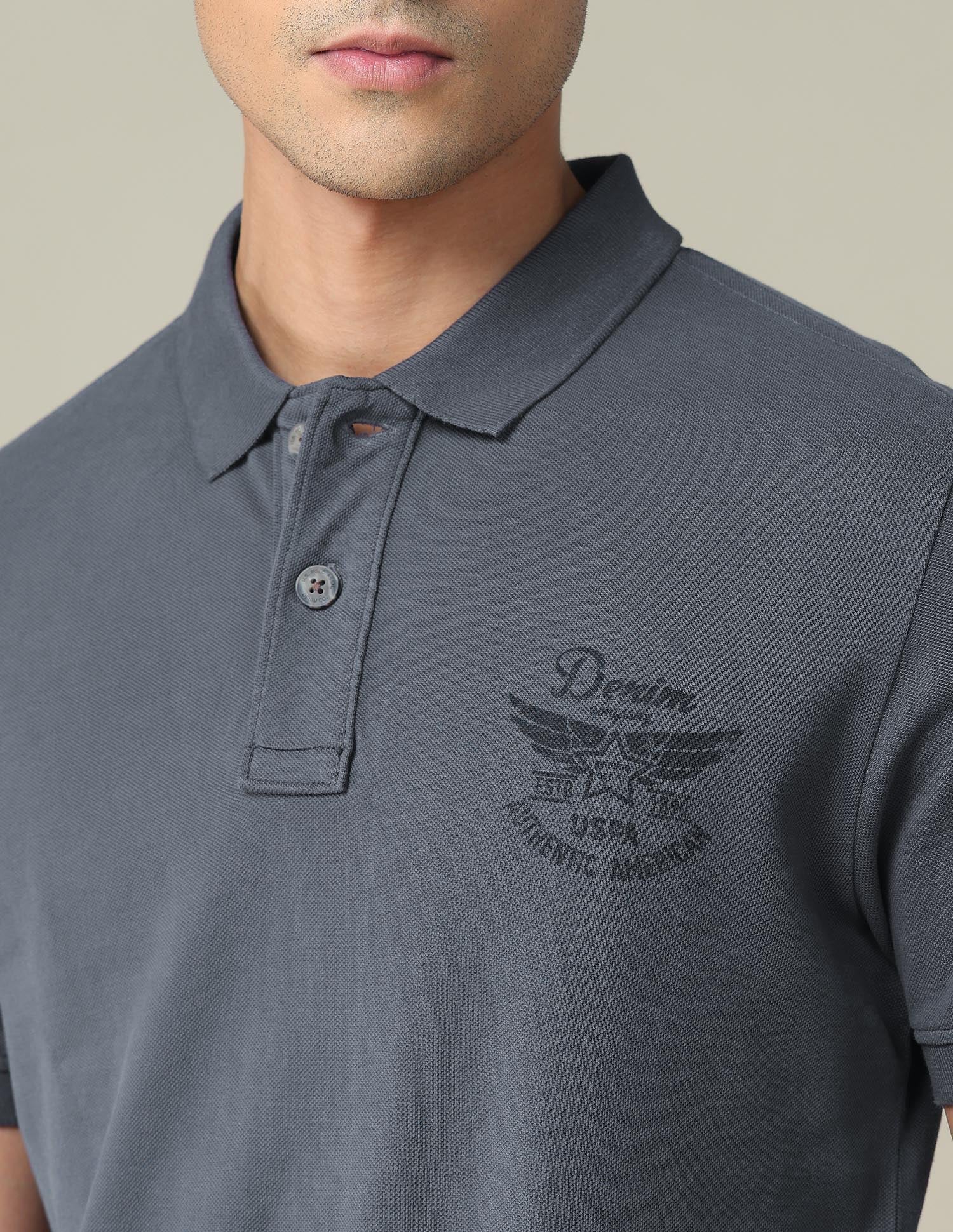 Placement Print Cotton Polo Shirt Charcoal - U.S. POLO ASSN. | Large