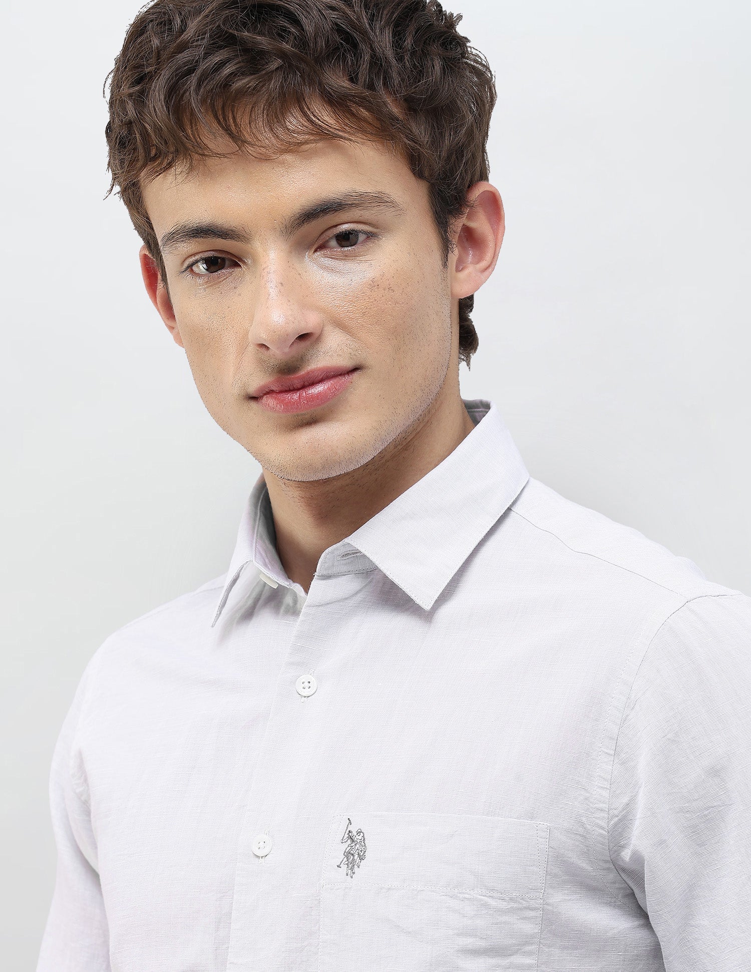 Solid Regular Fit Shirt Light Grey - U.S. Polo Assn. India | Large