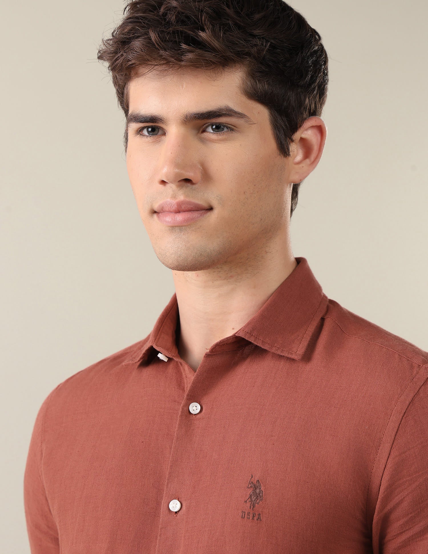 Solid Regular Fit Shirt Brown - U.S. Polo Assn. India | Large