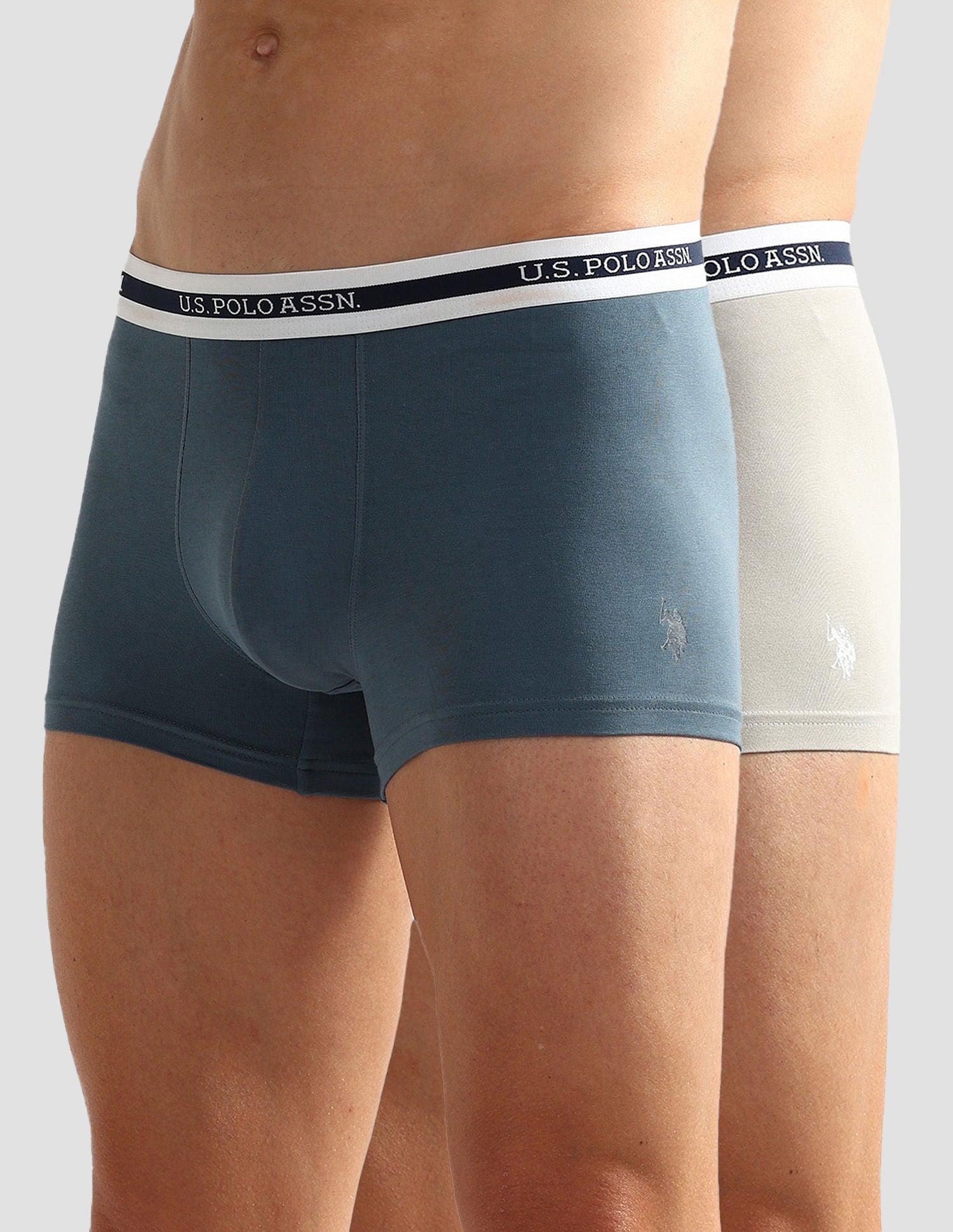 Elastic Waistband Ribbed Solid OET09 Trunks - Pack Of 2 Fog Grey and Teal Grey - U.S. POLO ASSN. | Large