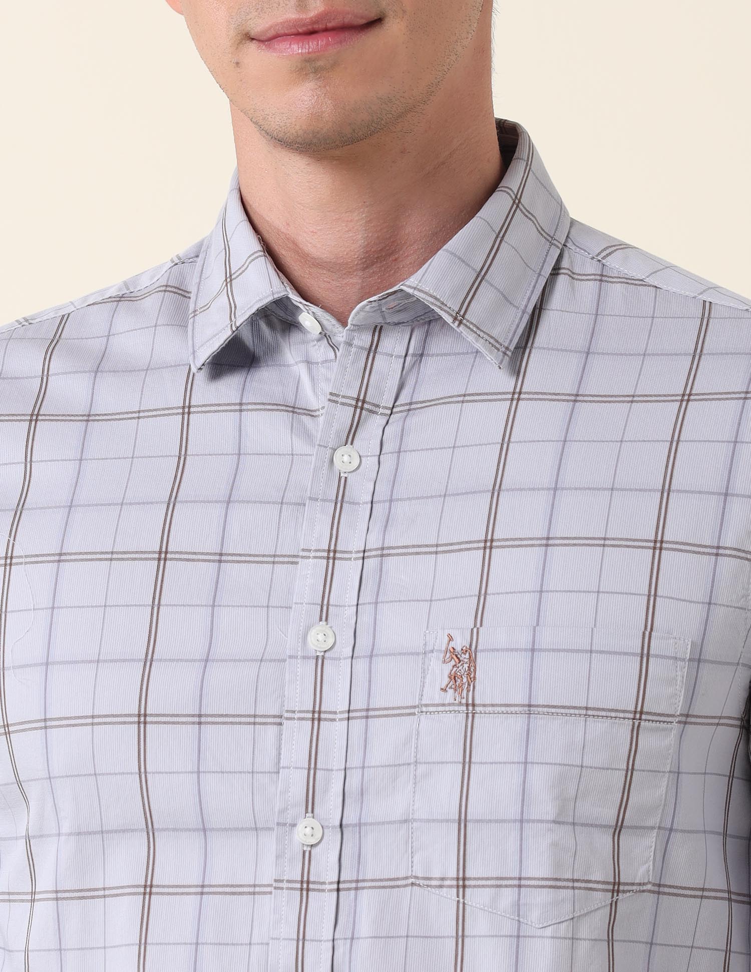Grid Tattersall Checked Tailored Fit Shirt Grey - U.S. Polo Assn. India | Large