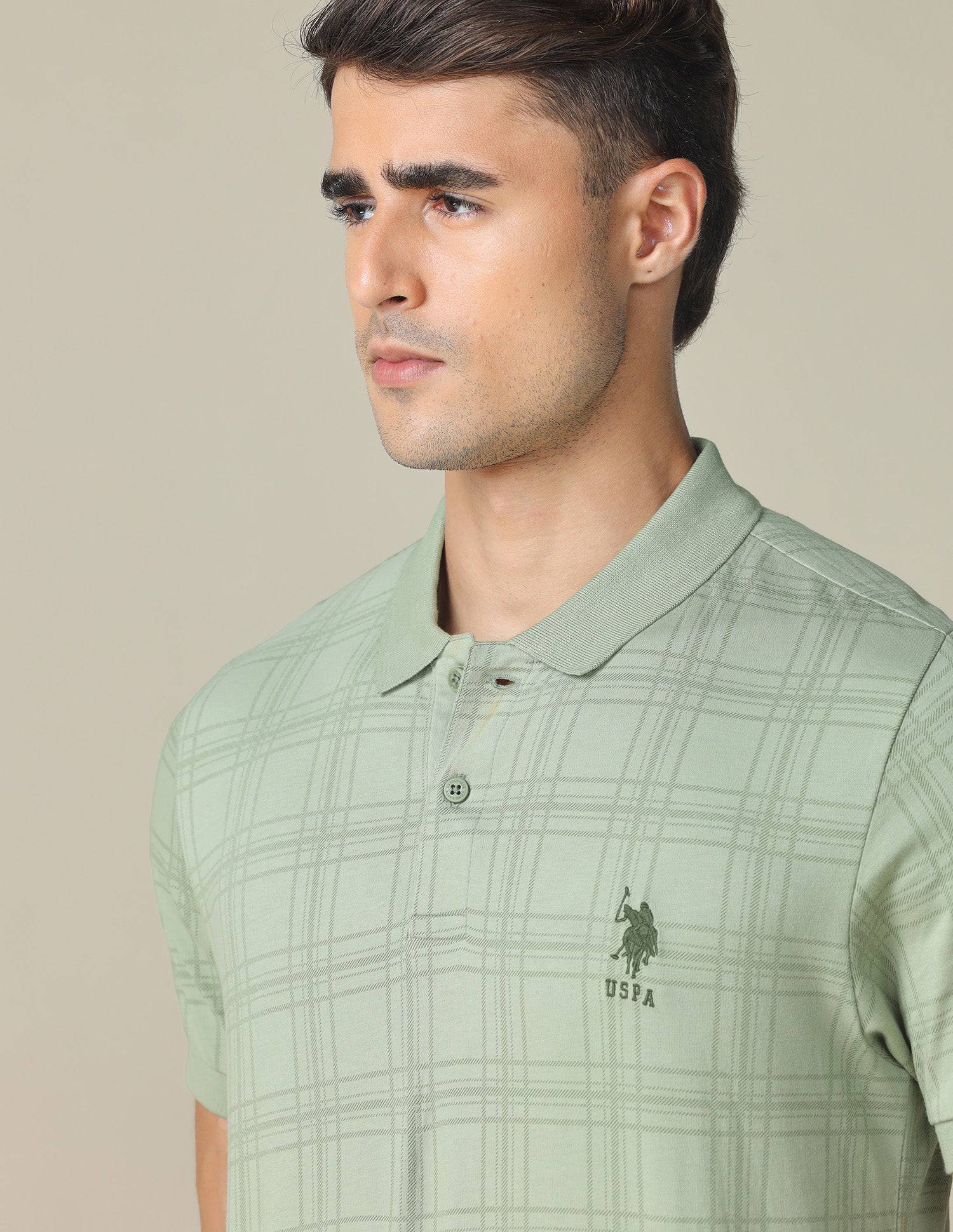 All-Over Printed Regular Fit Polo Shirt Light Olive - U.S. Polo Assn. India | Large