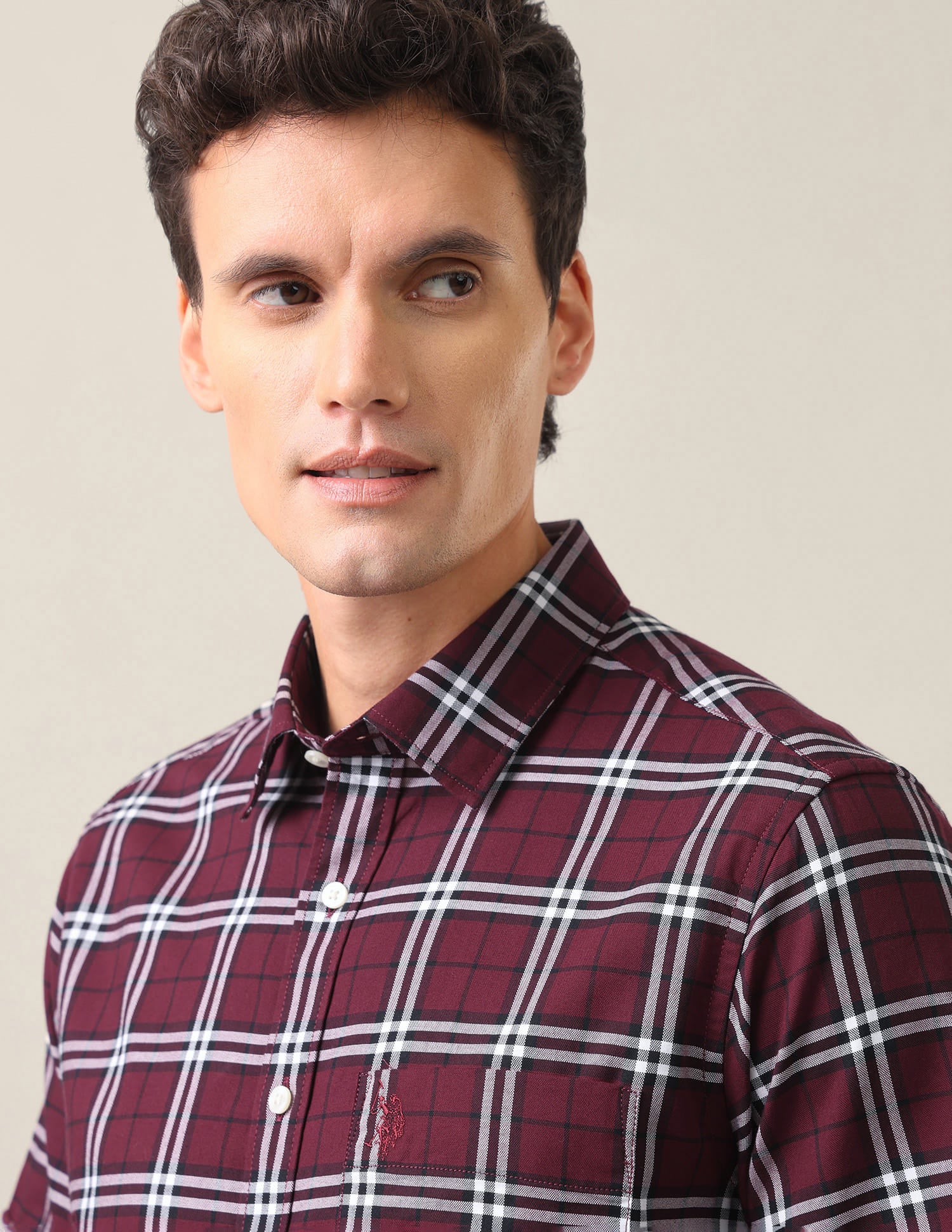 Plaid Checked Tailored Fit Shirt Maroon - U.S. Polo Assn. India | Large