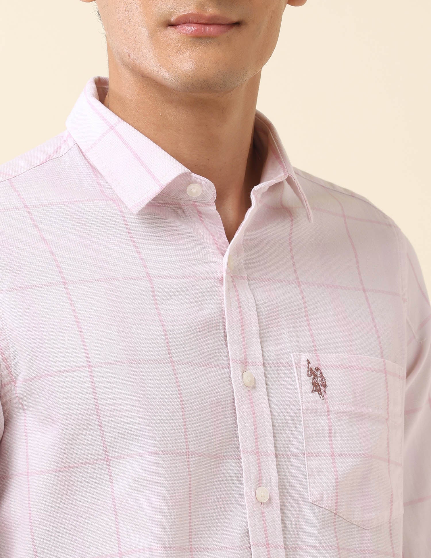 Windowpane Checked Tailored Fit Shirt Pink - U.S. Polo Assn. India | Large