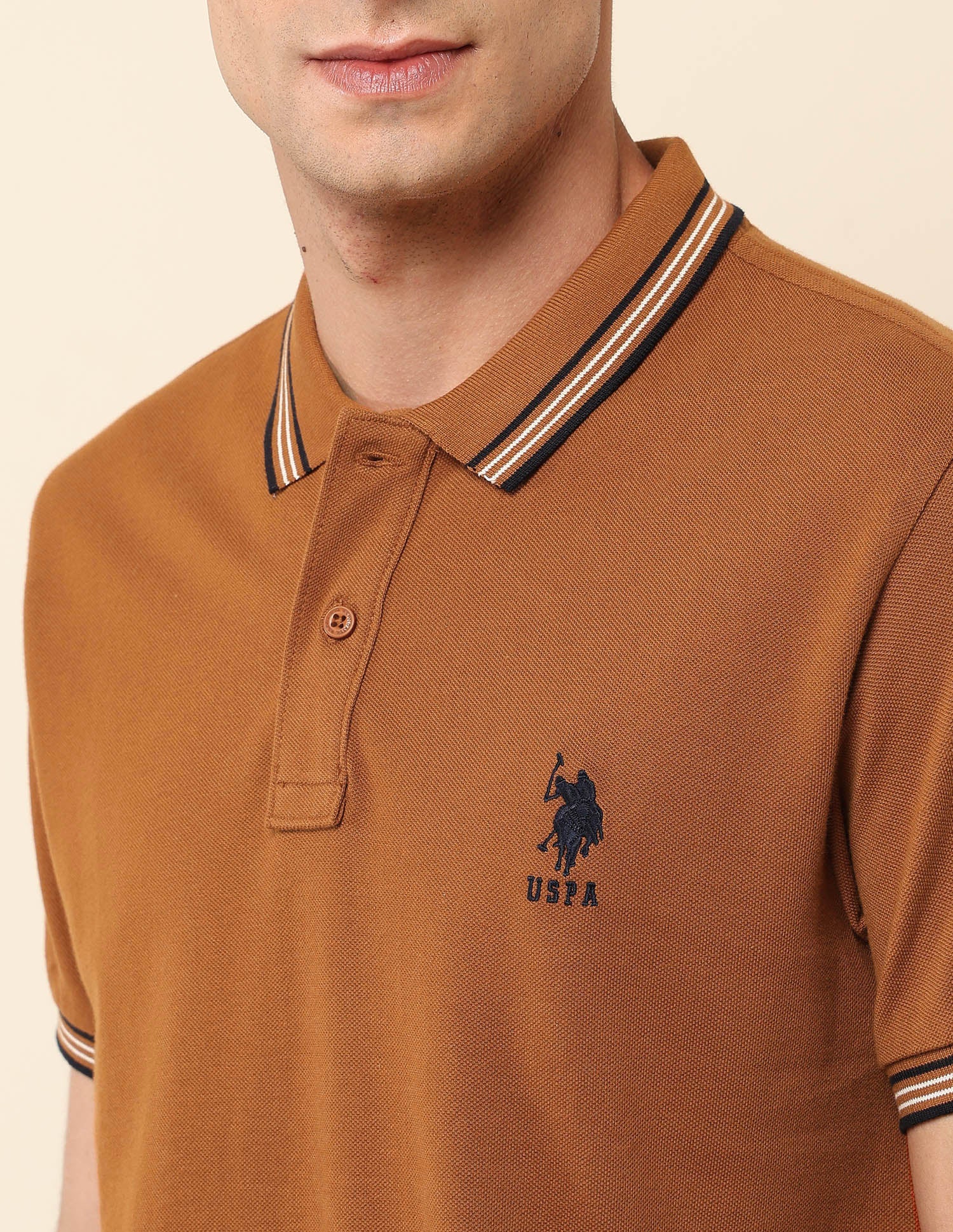 Slim Fit Solid Polo Shirt Brown - U.S. Polo Assn. India | Large