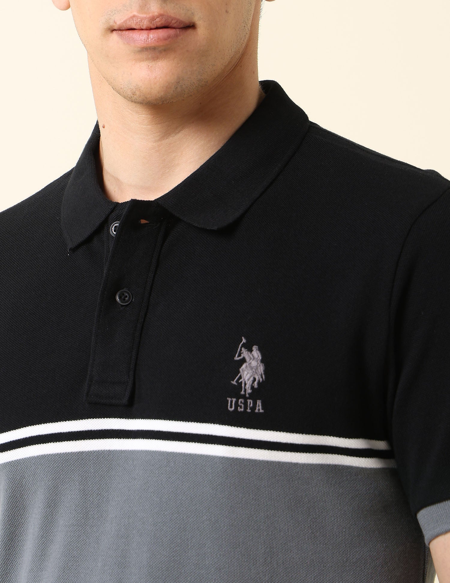 Colourblocked Modern Monochrome Polo Shirt Black - U.S. Polo Assn. India | Large
