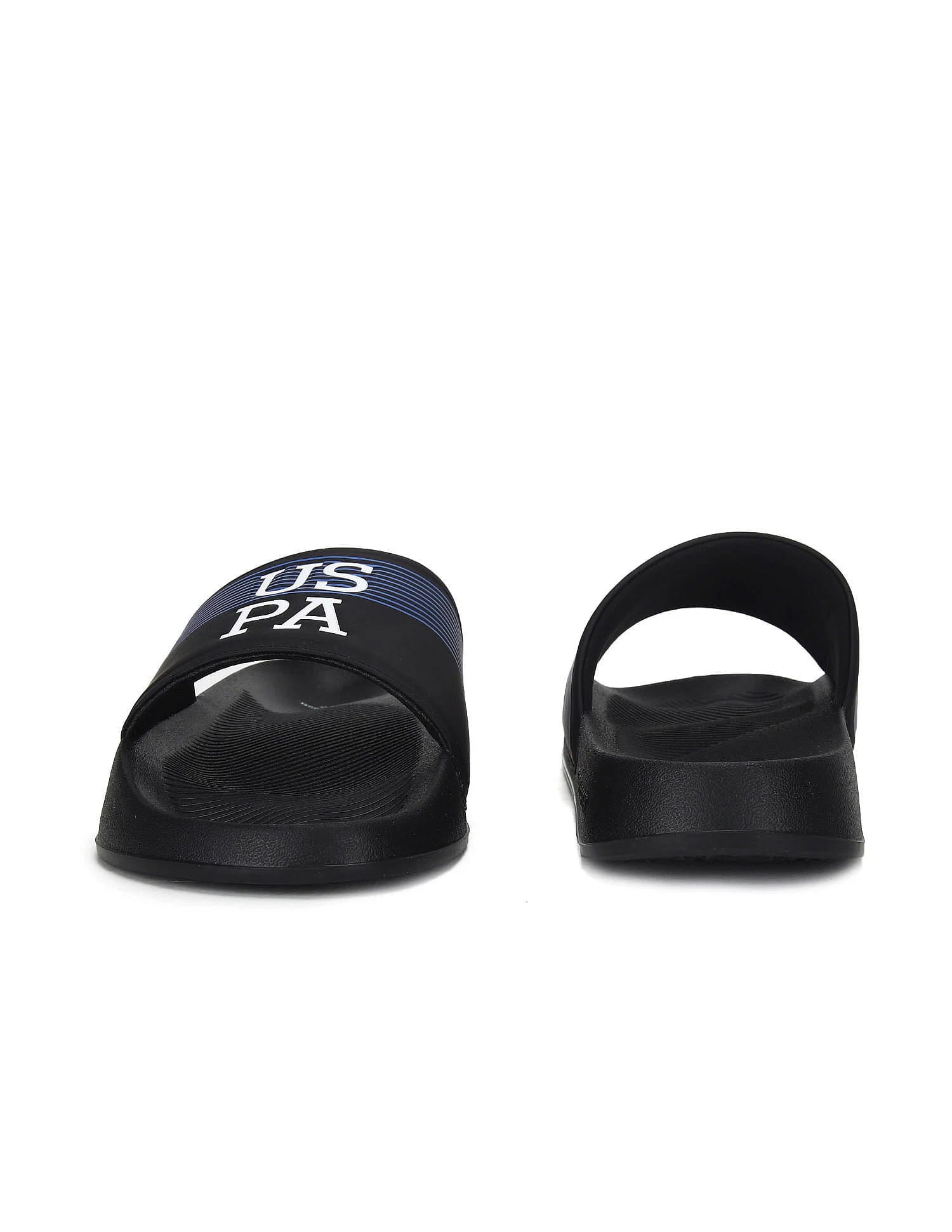 Men Brand Print Beesley 5.0 Blk Slides Black - U.S. Polo Assn. India | Large