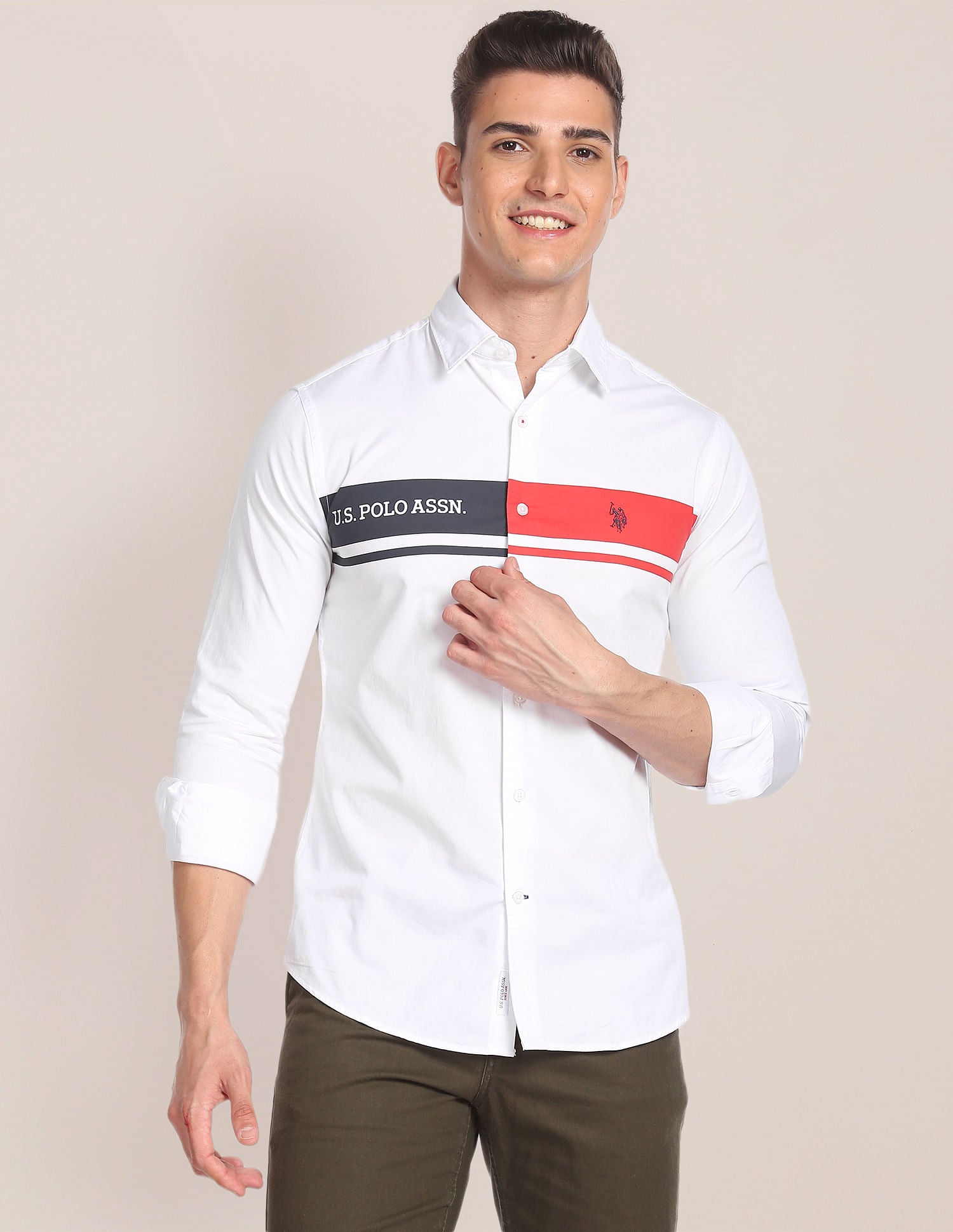 Dyed Stripe Solid Shirt White - U.S. Polo Assn. India | Large