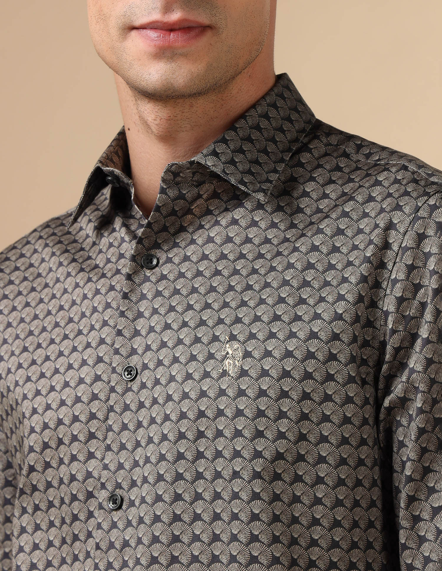 All Over Printed Pure Cotton Shirt Brown - U.S. POLO ASSN. | Large