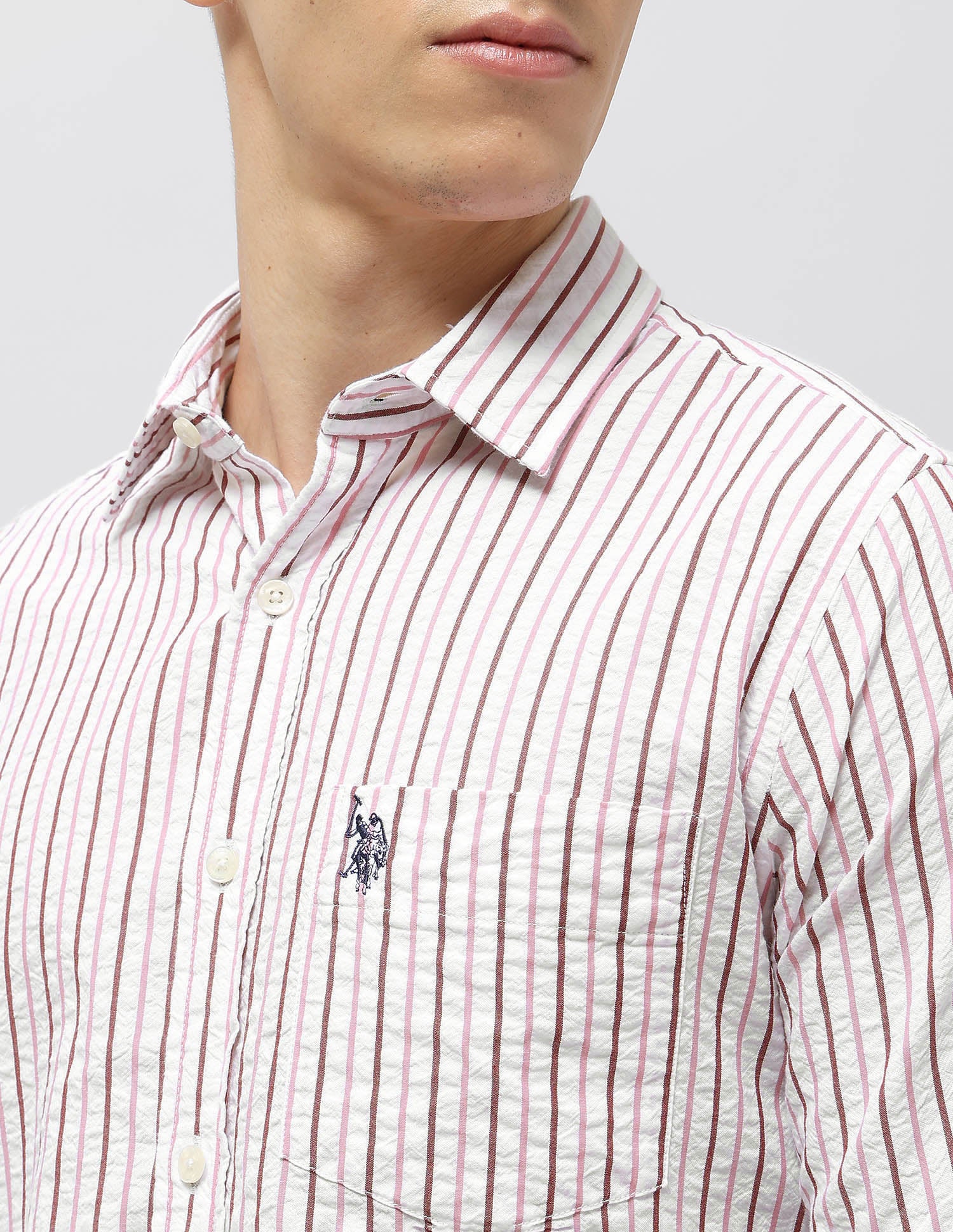 Vertical Striped Seersucker Shirt Pink - U.S. POLO ASSN. | Large