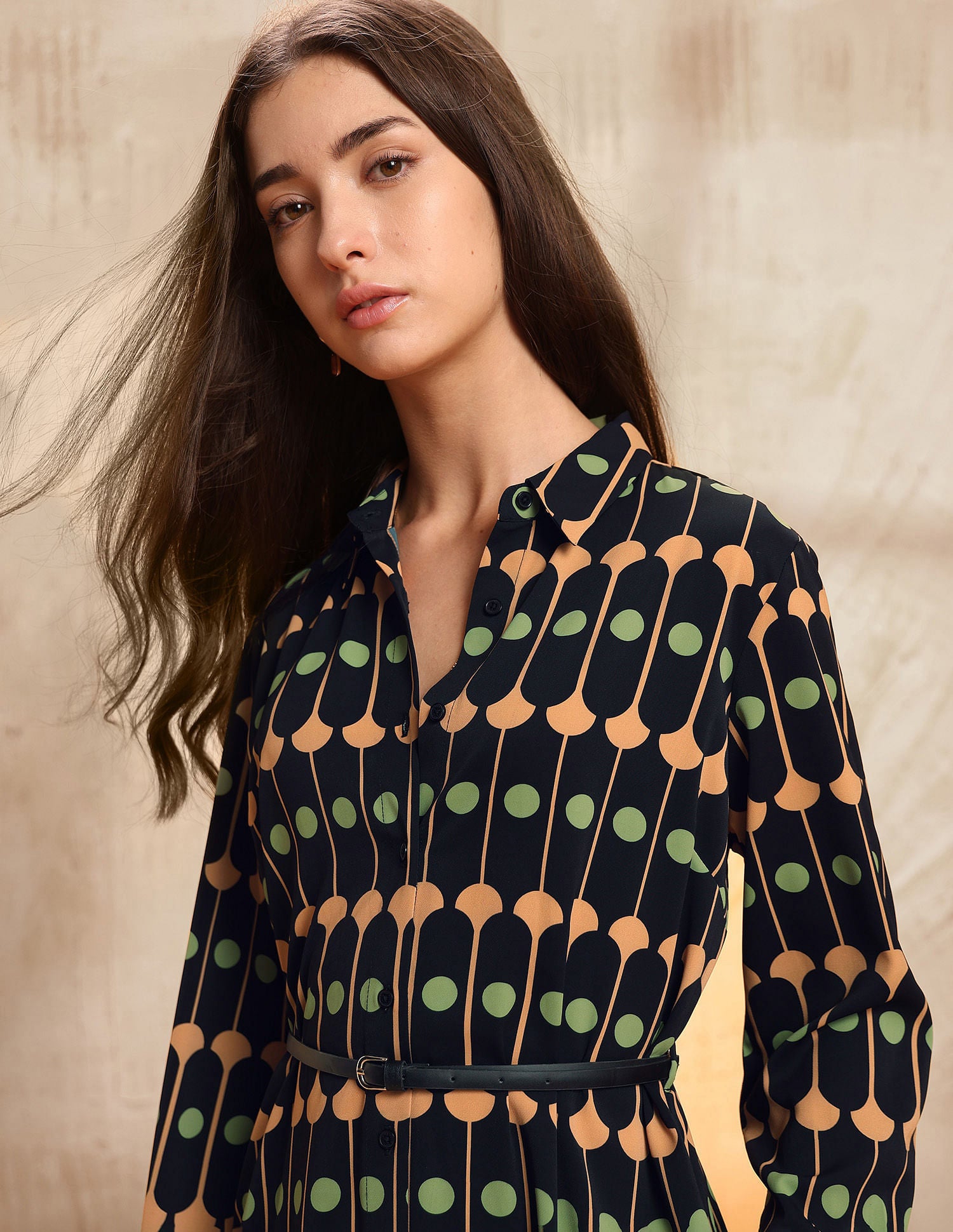 Geometric Printed Midi Shirt Dress Black - U.S. POLO ASSN. | Large