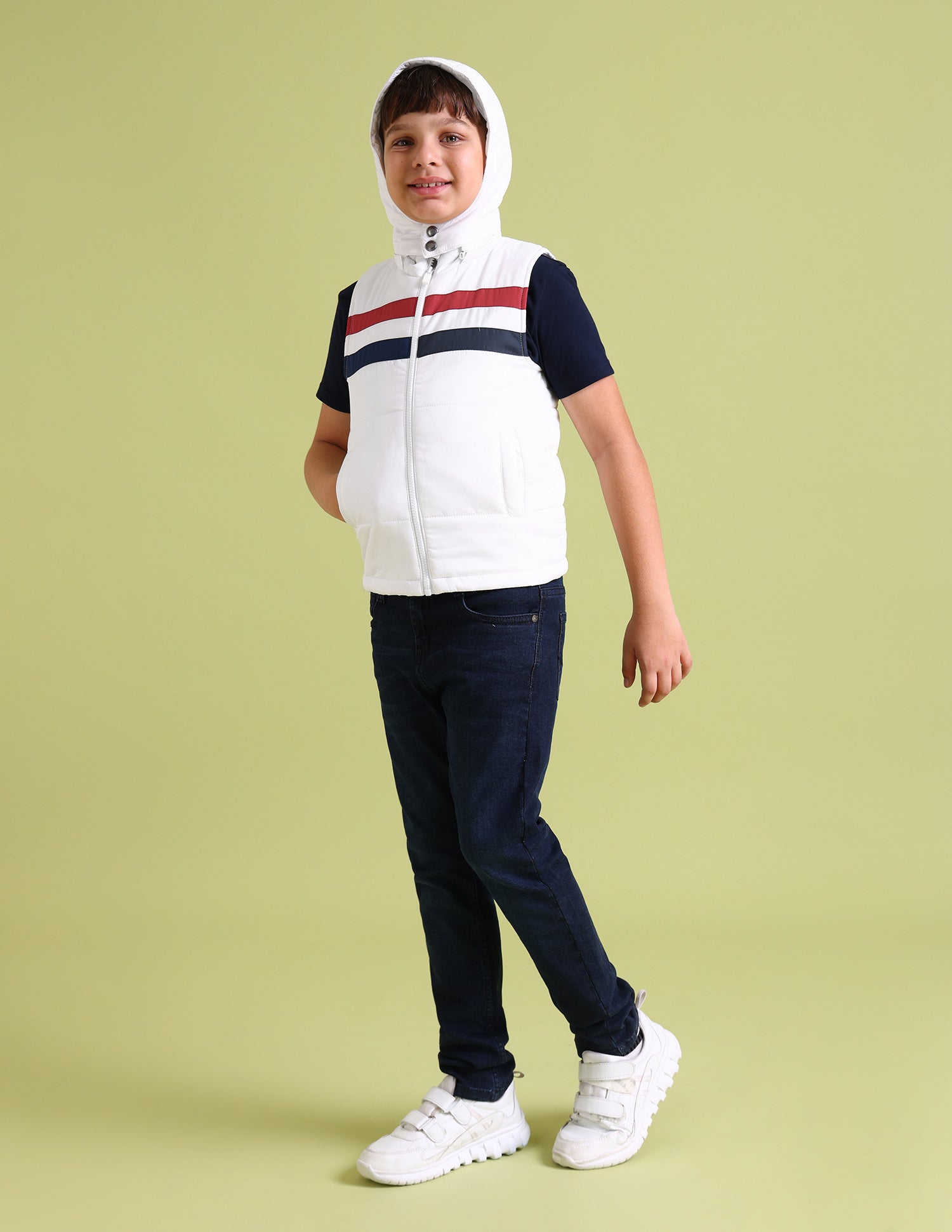 Sleeveless Horizontal Stripe Puffer Jacket White - U.S. POLO ASSN. | Large