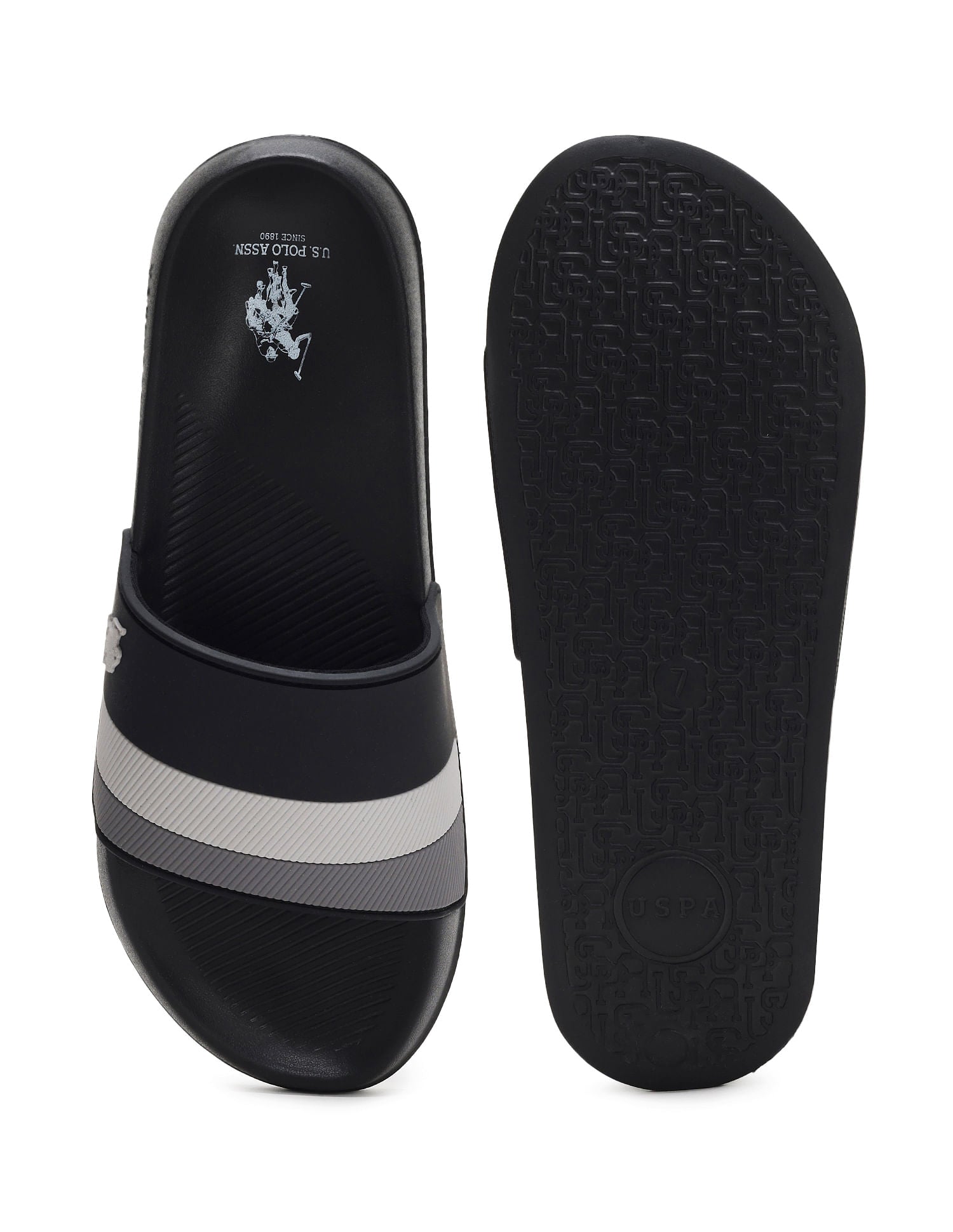 Striped PVC Conex 4.0 Slides Black - U.S. Polo Assn. India | Large