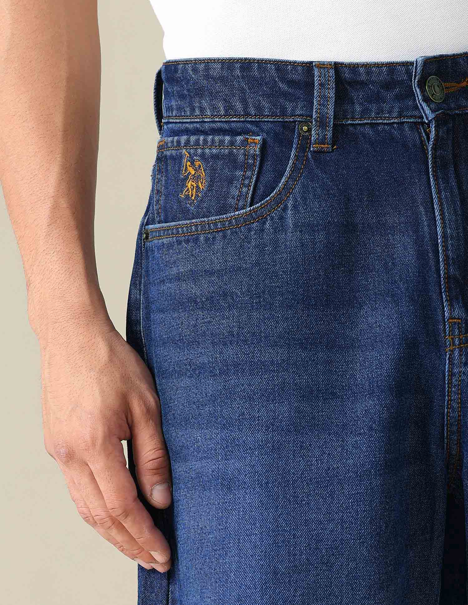 Mid Rise Solid Denim Shorts Dark Blue - U.S. POLO ASSN. | Large