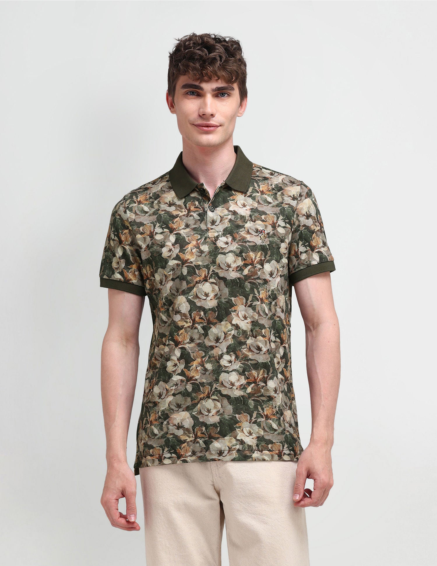 Muscle Fit Floral Polo Shirt Olive - U.S. POLO ASSN. | Large