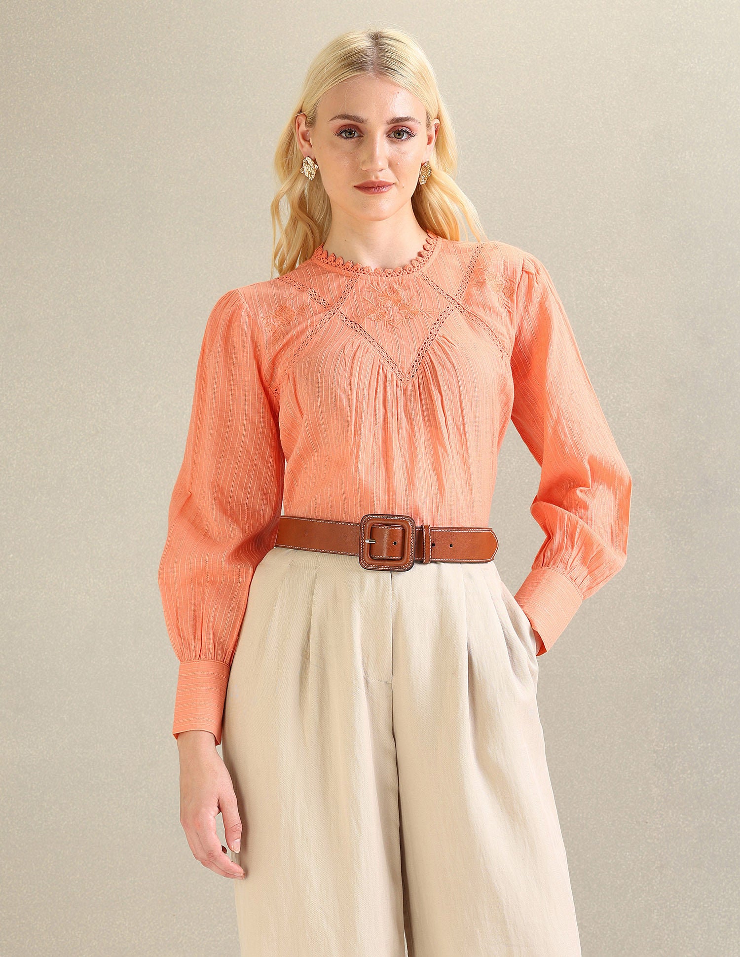 Lace Detail Cotton Top Peach - U.S. Polo Assn. India | Large