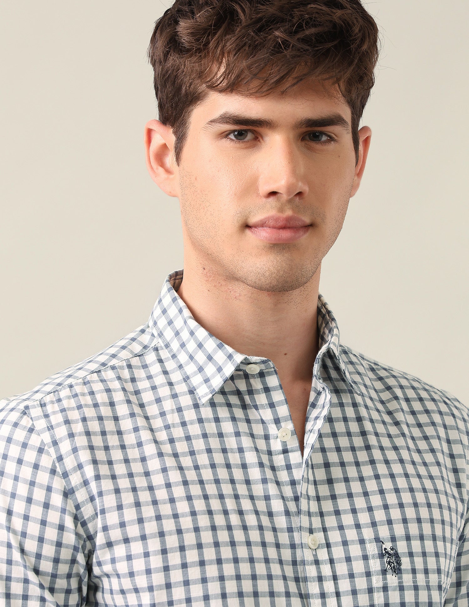 Regular Fit Grid Tattersall Checked Shirt Blue - U.S. Polo Assn. India | Large