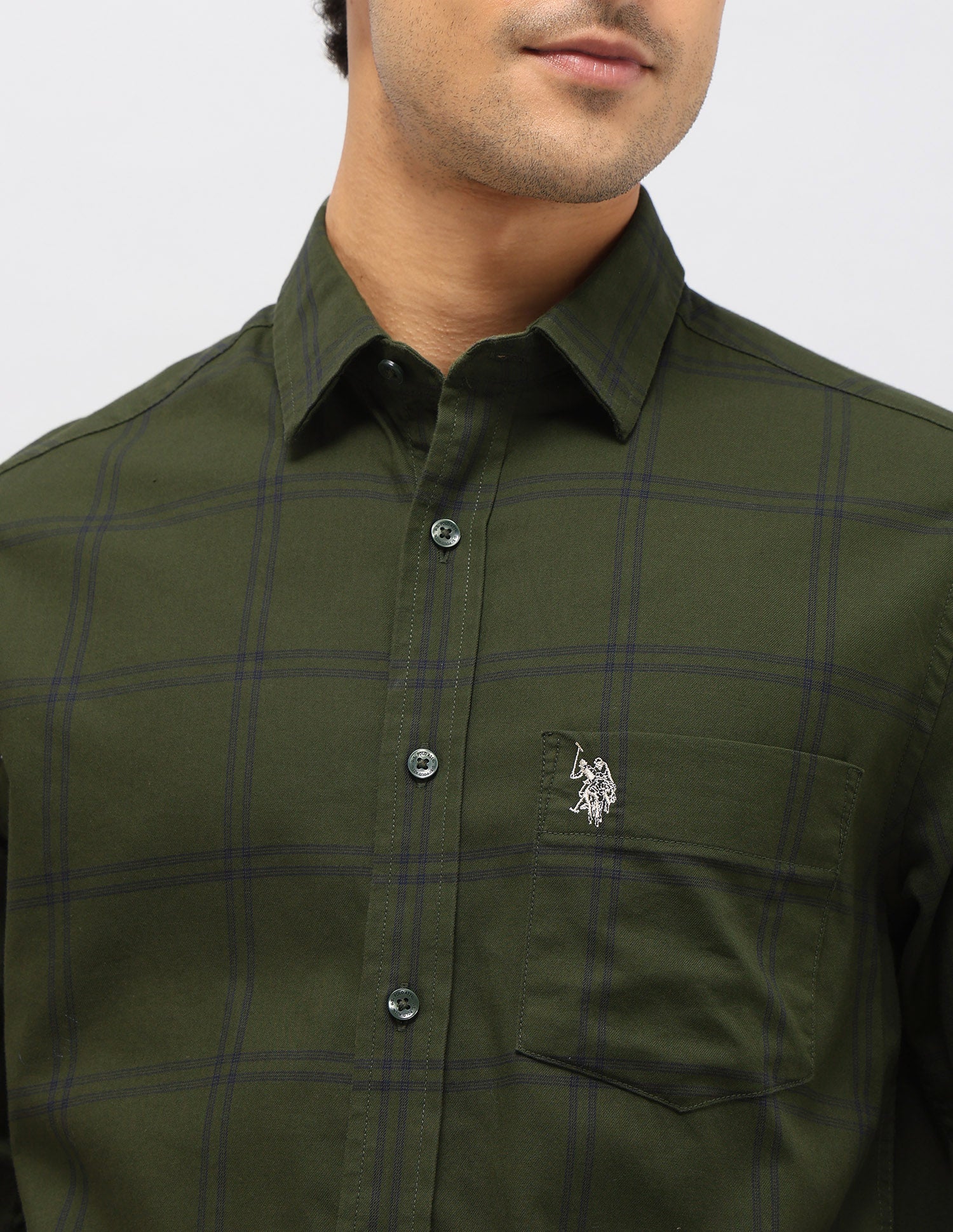 Grid Tattersall Checked Pure Cotton Shirt Dark Green - U.S. POLO ASSN. | Large