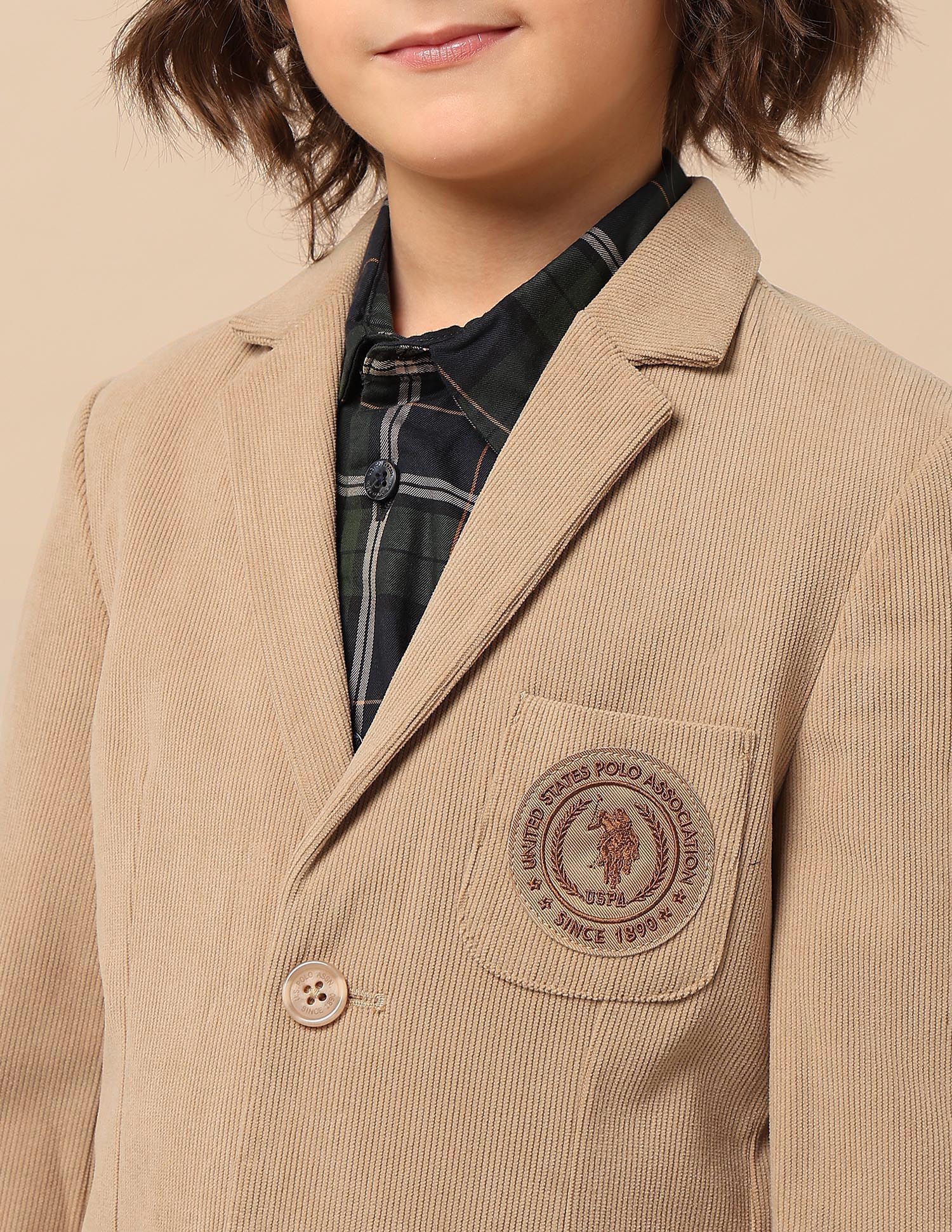 Boys Solid Regular Fit Blazer Khaki - U.S. POLO ASSN. | Large