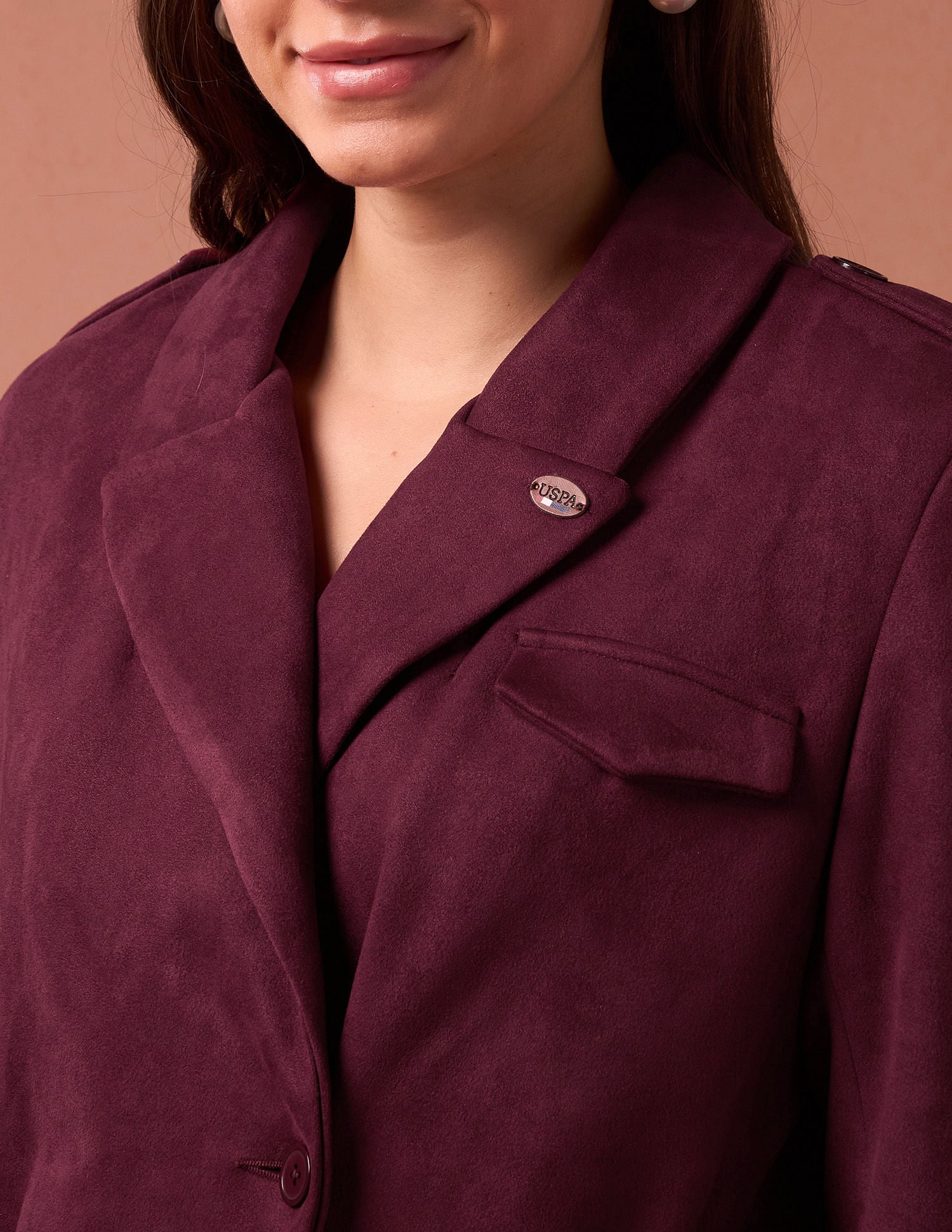 Longline Lapel Collar Jacket Wine - U.S. POLO ASSN. | Large