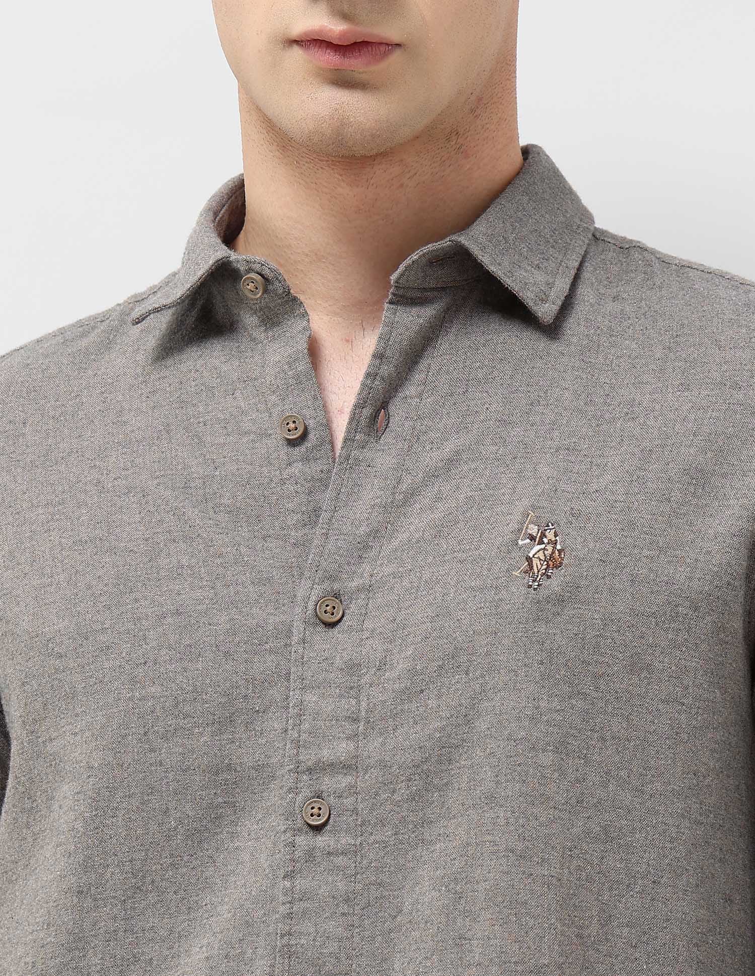 Solid Regular Fit Shirt Light Brown - U.S. POLO ASSN. | Large