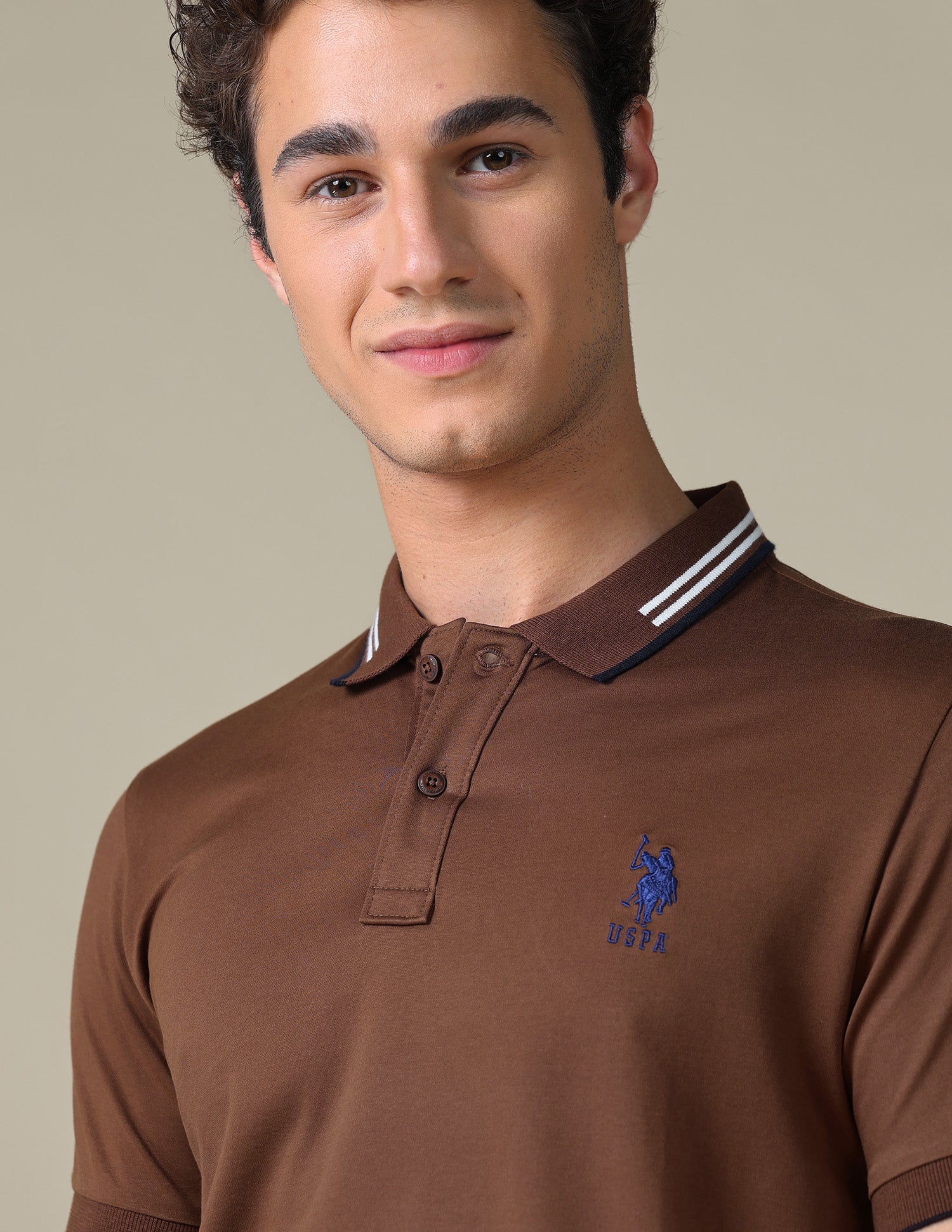 Regular Fit Solid Polo Shirt Light Brown - U.S. Polo Assn. India | Large