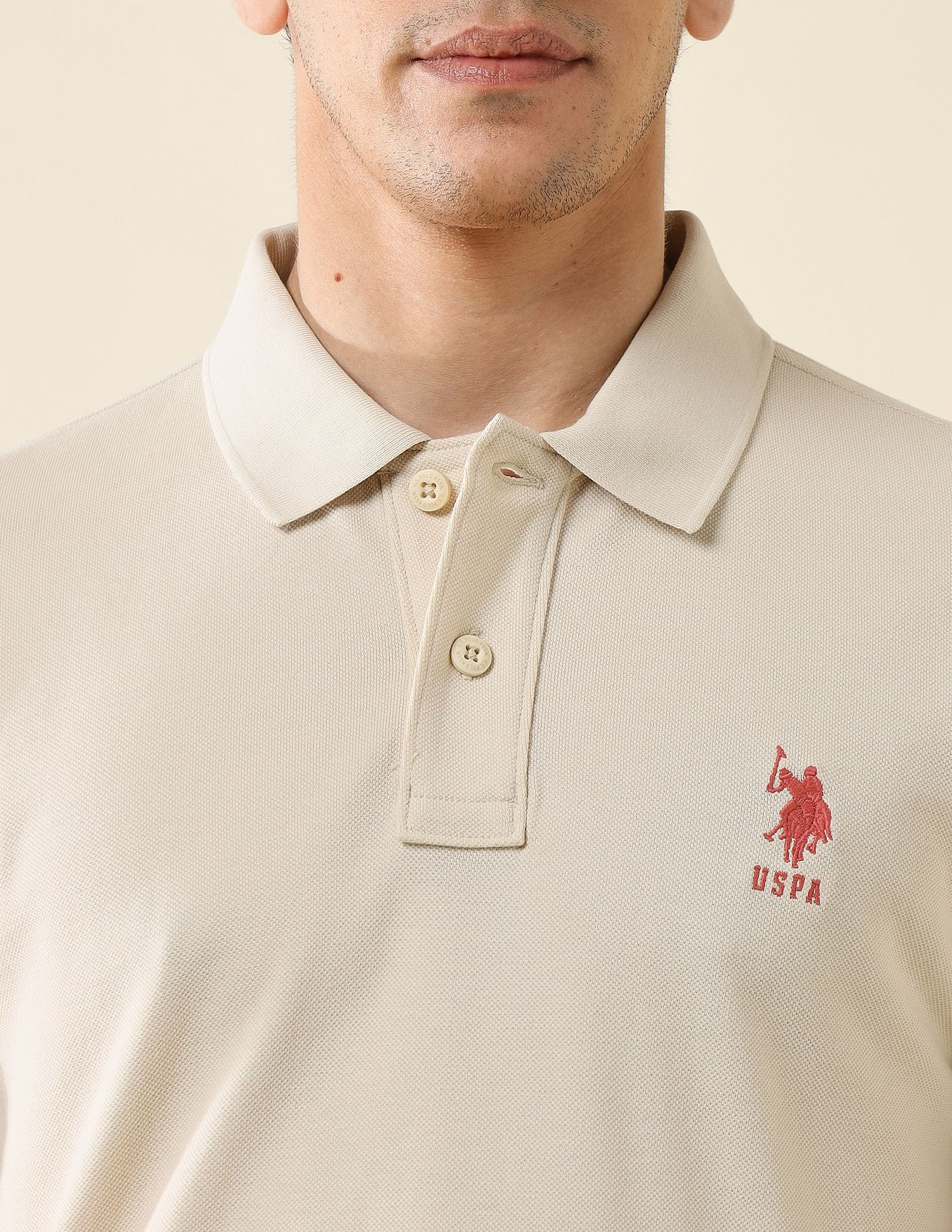 Pure Cotton Slim Fit Polo Shirt Off White - U.S. Polo Assn. India | Large