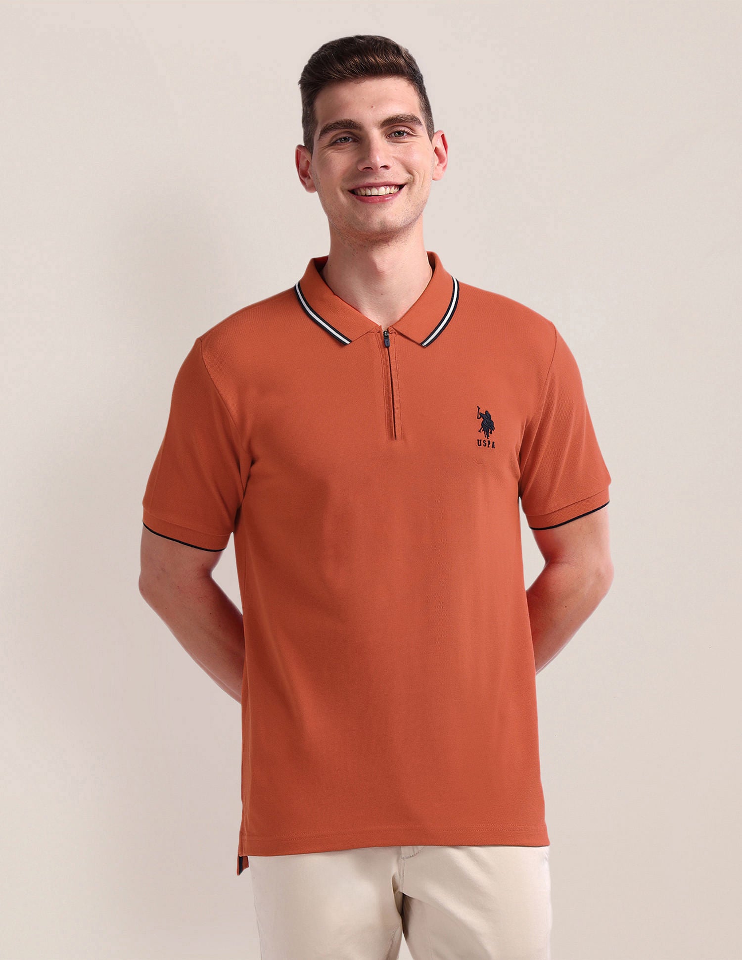 Slim Fit Solid Polo Shirt Rust - U.S. Polo Assn. India | Large