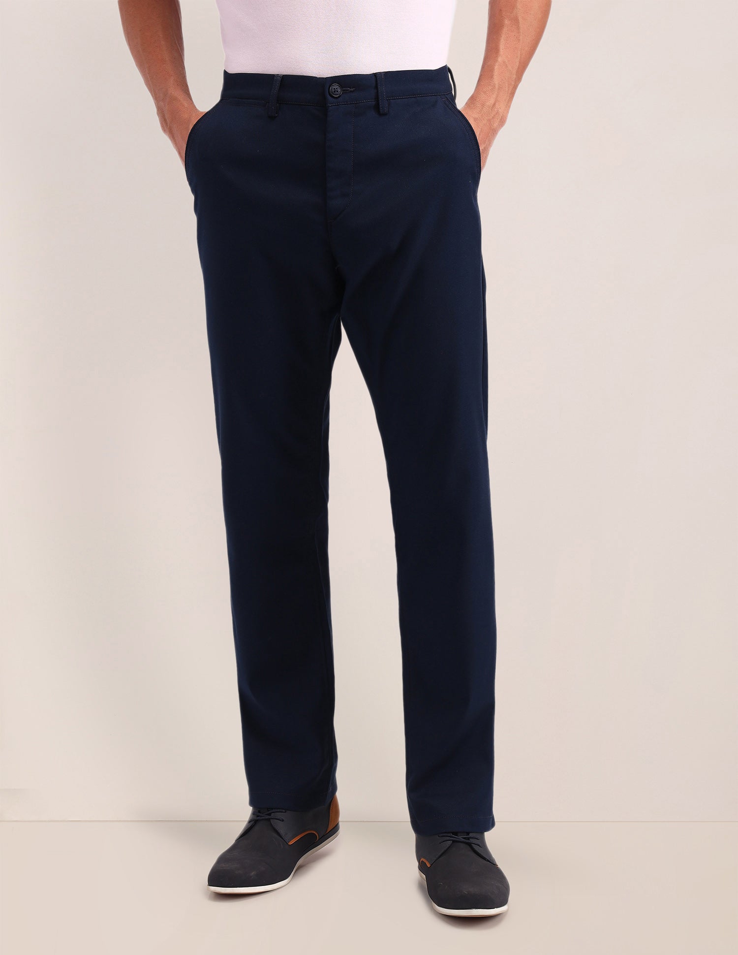 Riley Straight Fit Solid Trousers Navy - U.S. POLO ASSN. | Large