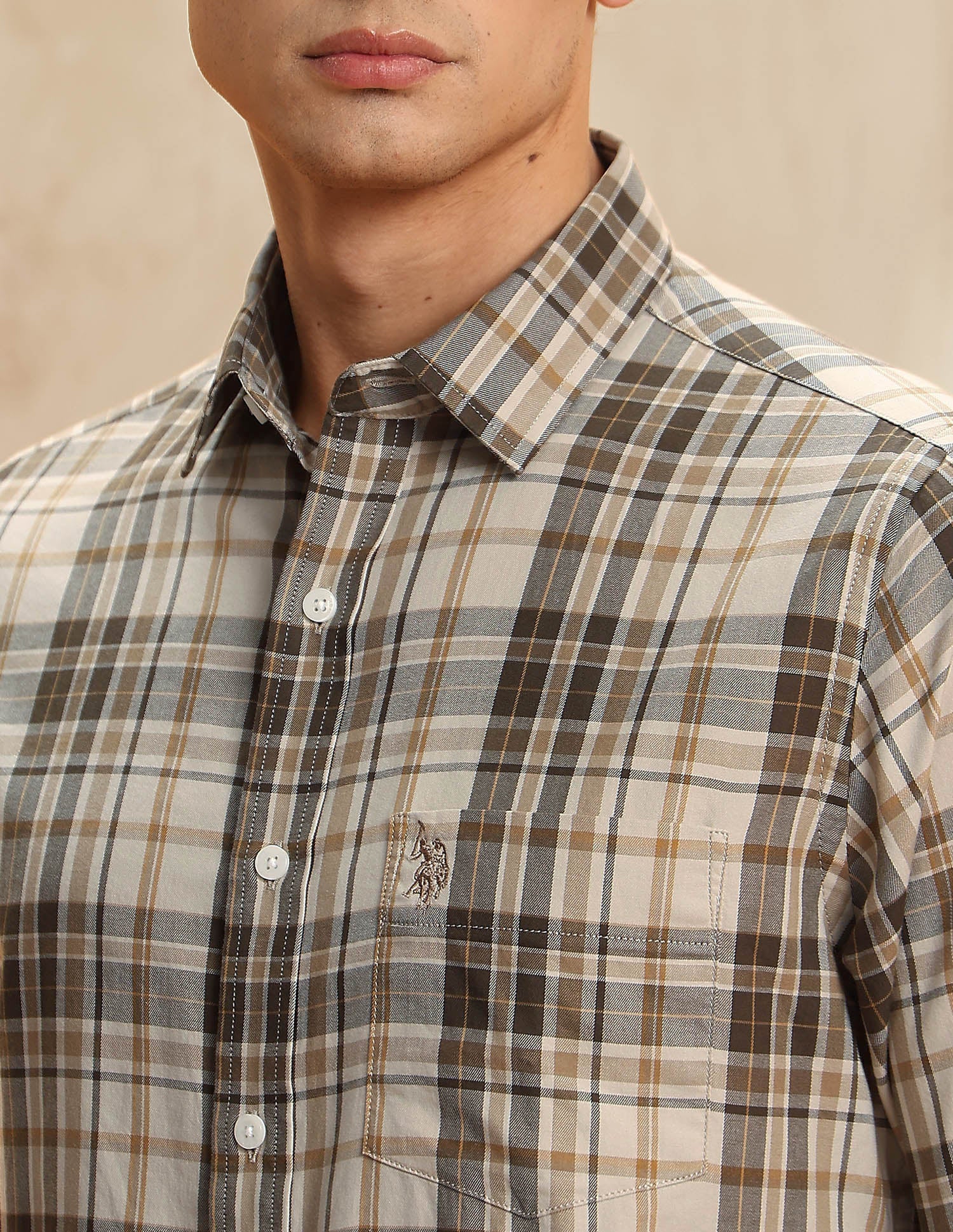 Tailored Fit Tartan Checked Shirt Light Brown - U.S. POLO ASSN. | Large