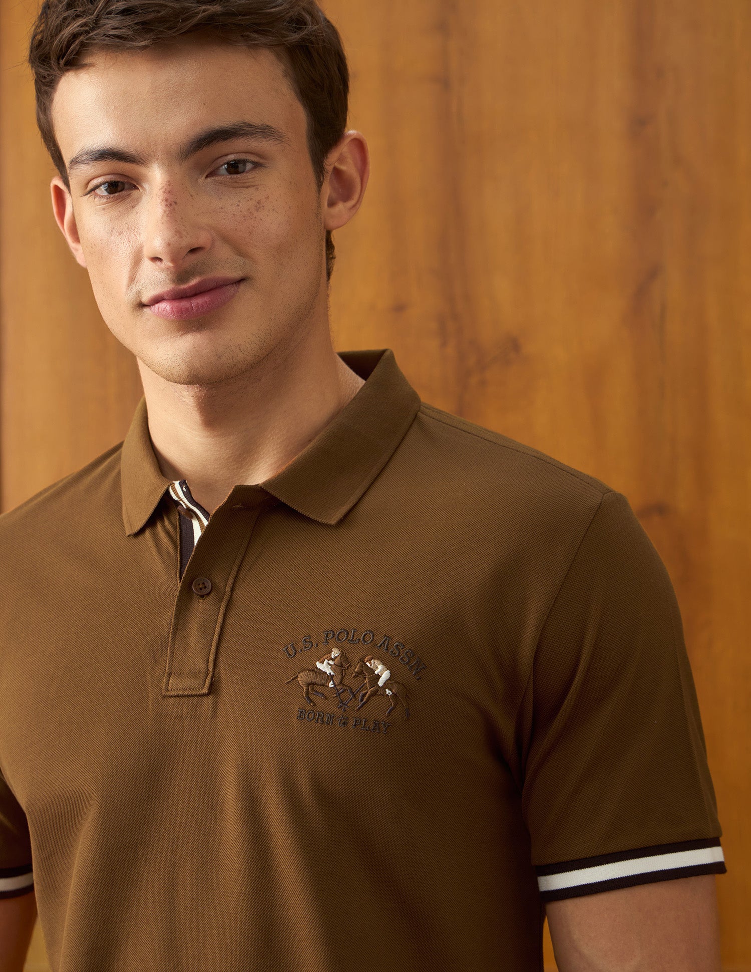 Solid Slim Fit Polo Shirt Brown - U.S. Polo Assn. India | Large
