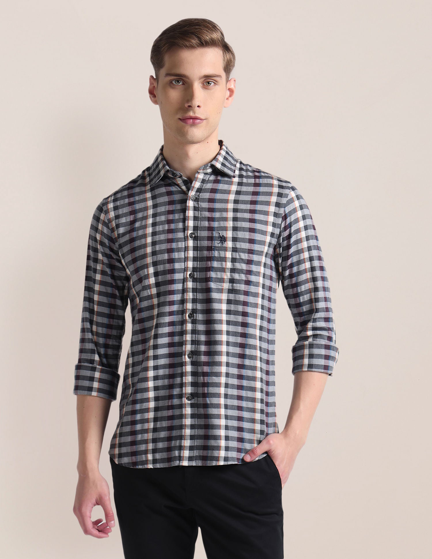 Twill Tailored Fit Shirt Grey - U.S. Polo Assn. India | Large