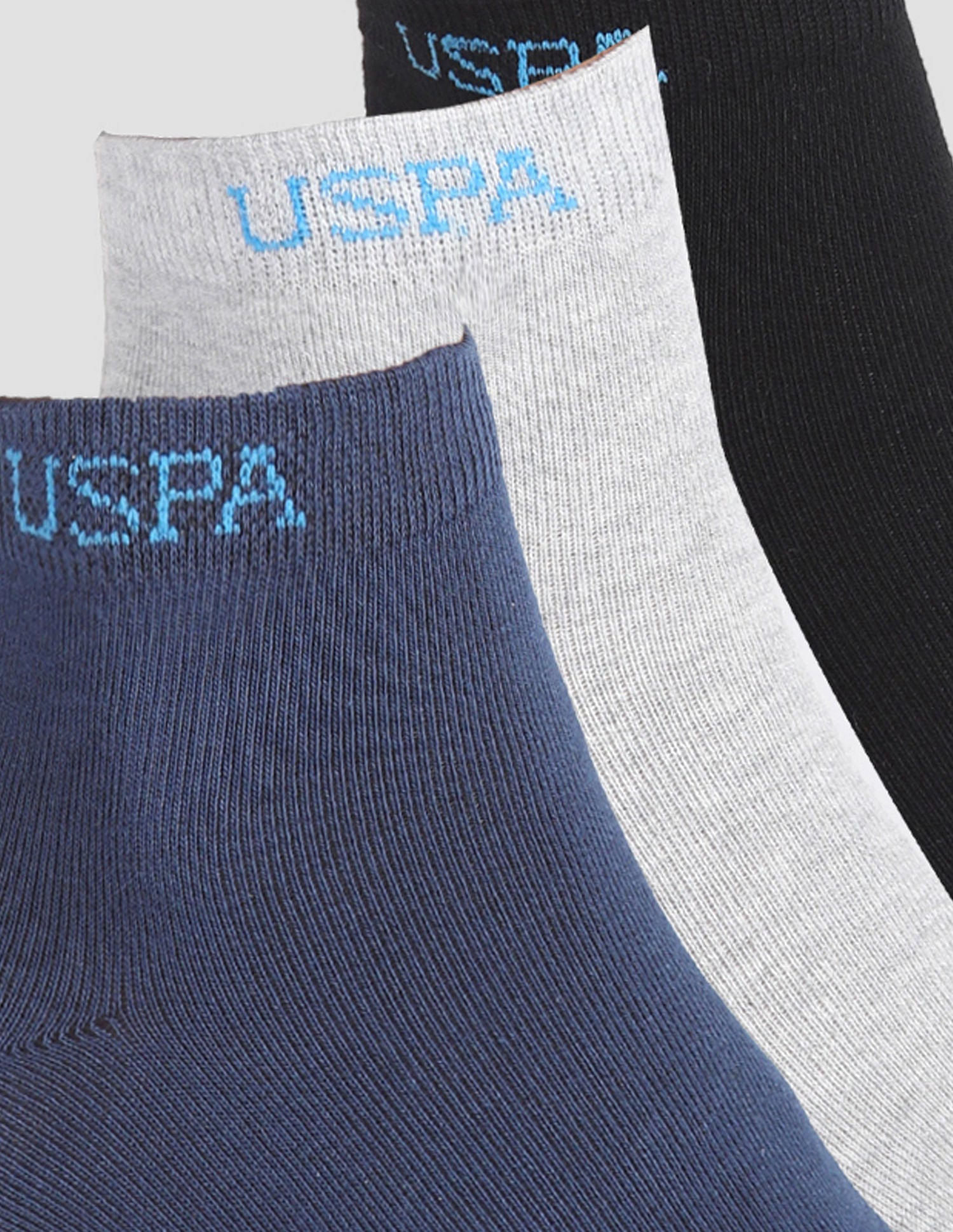 Ankle Length Stretch I646 Socks - Pack Of 3 Navy, Black and Grey - U.S. POLO ASSN. | Large