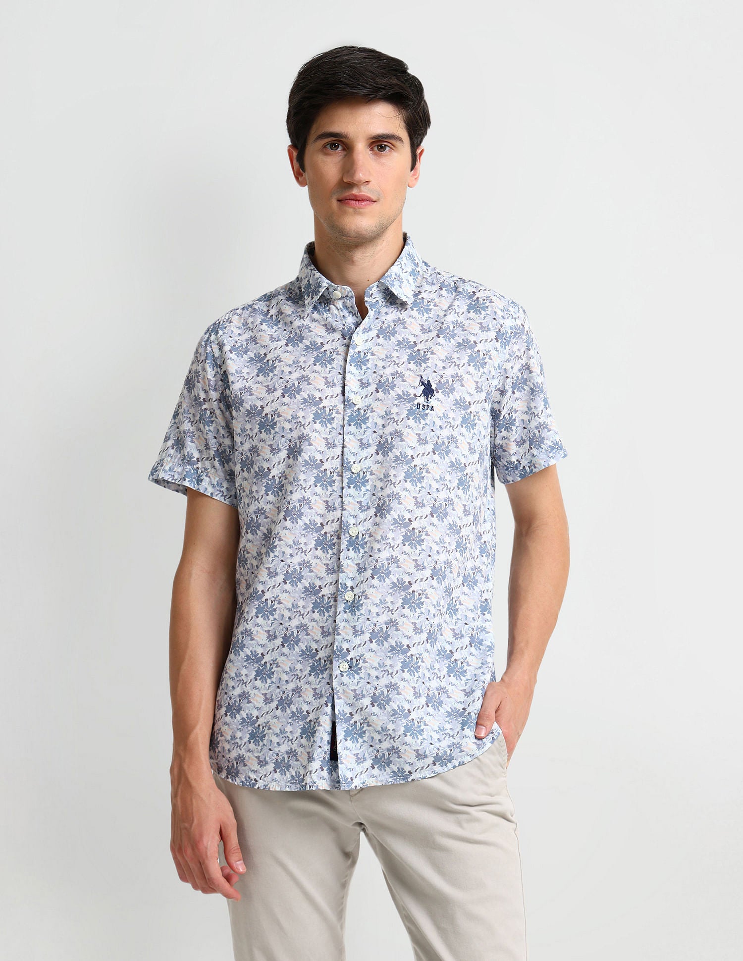 Floral Print Slim Fit Shirt Grey - U.S. Polo Assn. India | Large