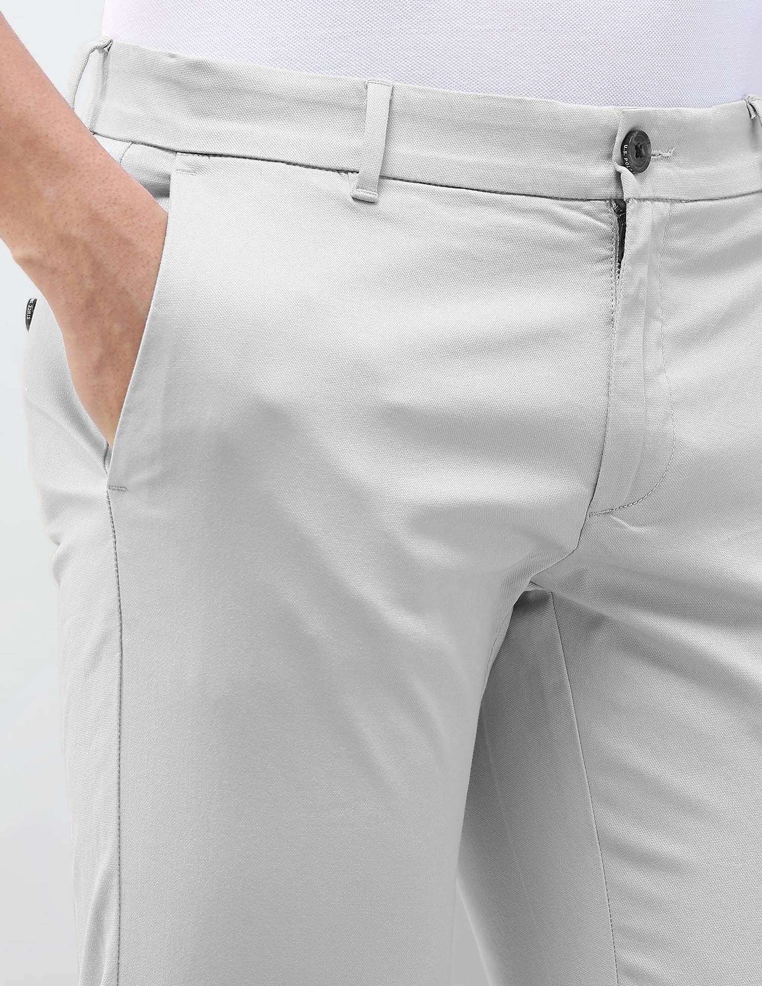 Austin Slim Fit Dobby Trousers Light Grey - U.S. Polo Assn. India | Large