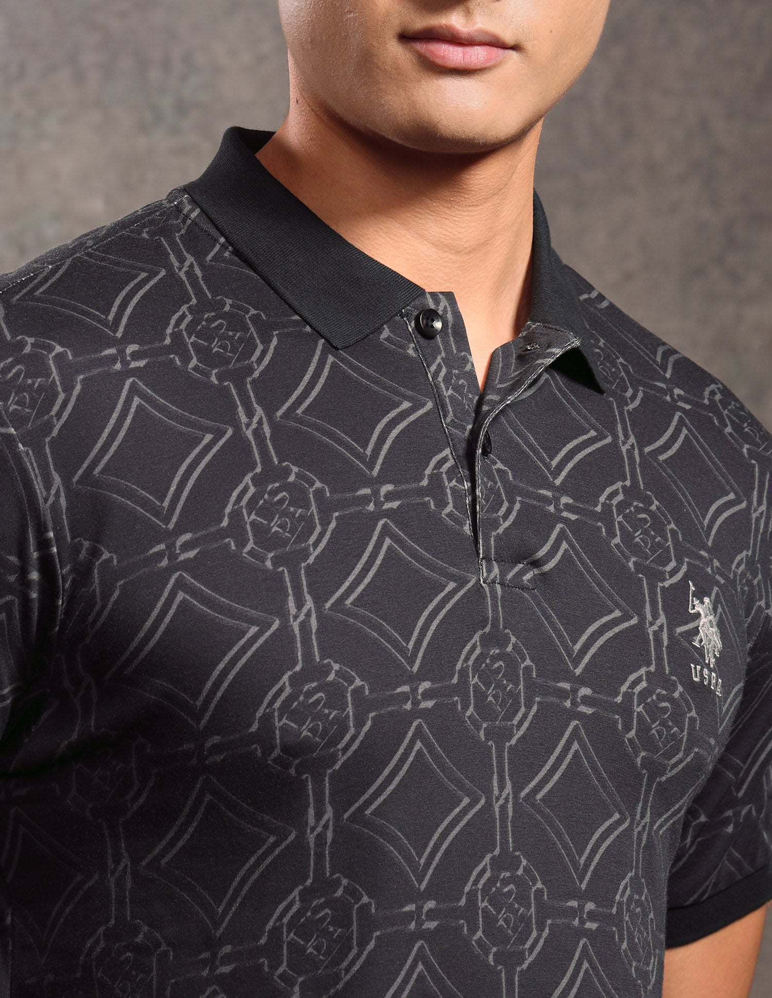 Geometric Printed Muscle Fit Polo shirt Black - U.S. POLO ASSN. | Large