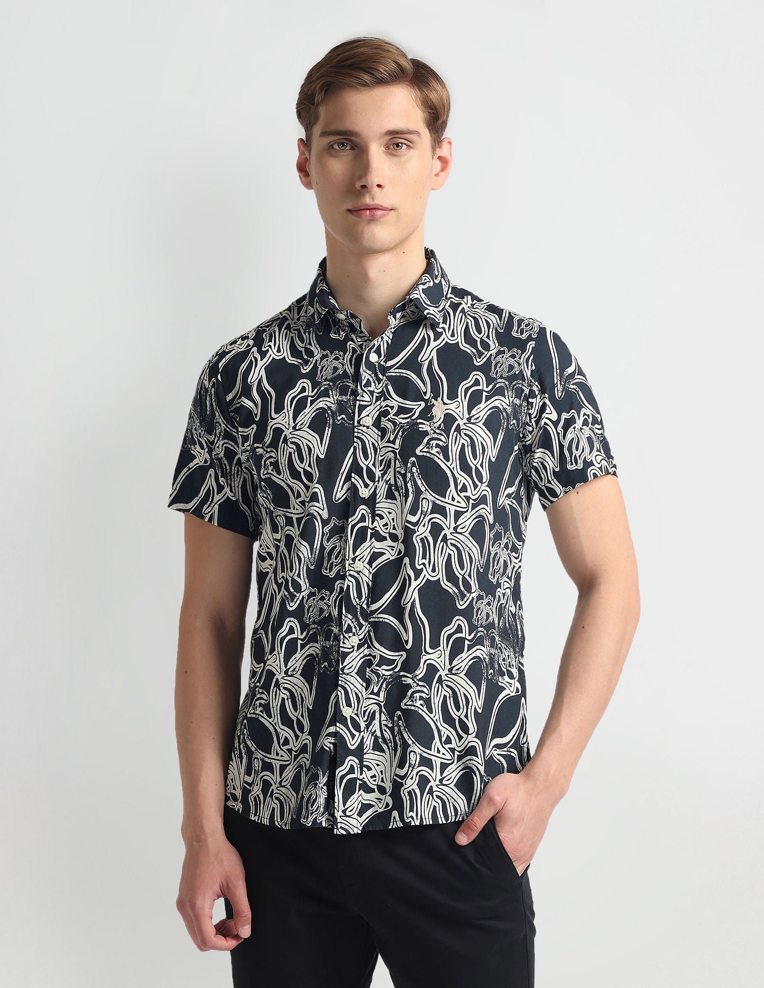 Abstract Print Slim Fit Shirt Black - U.S. Polo Assn. India | Large