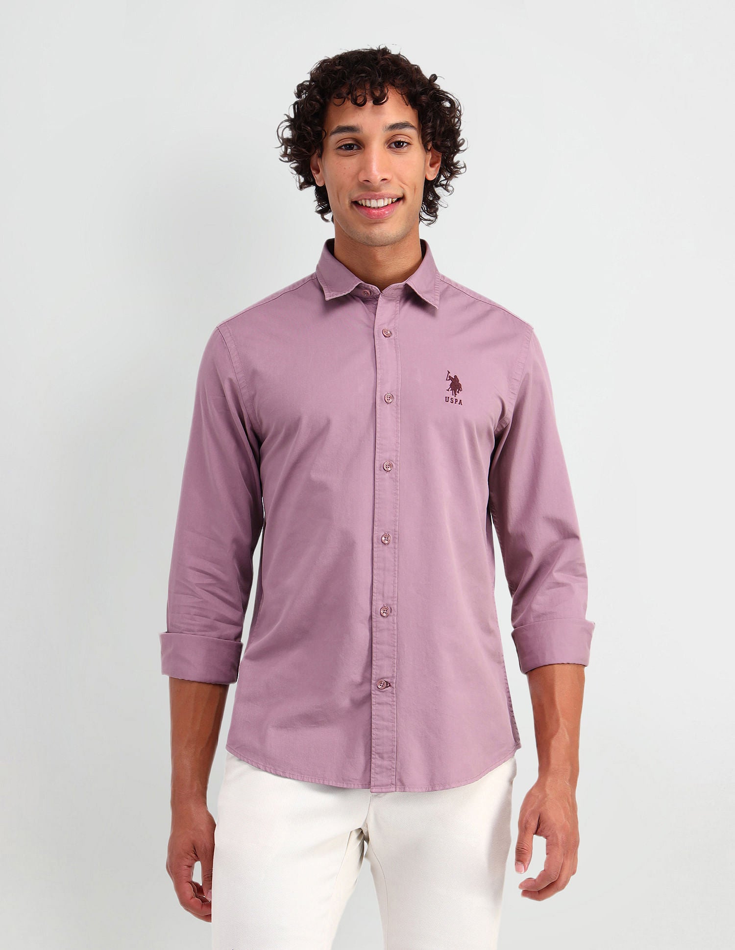 Slim Fit Cotton Twill Shirt Pink - U.S. Polo Assn. India | Large