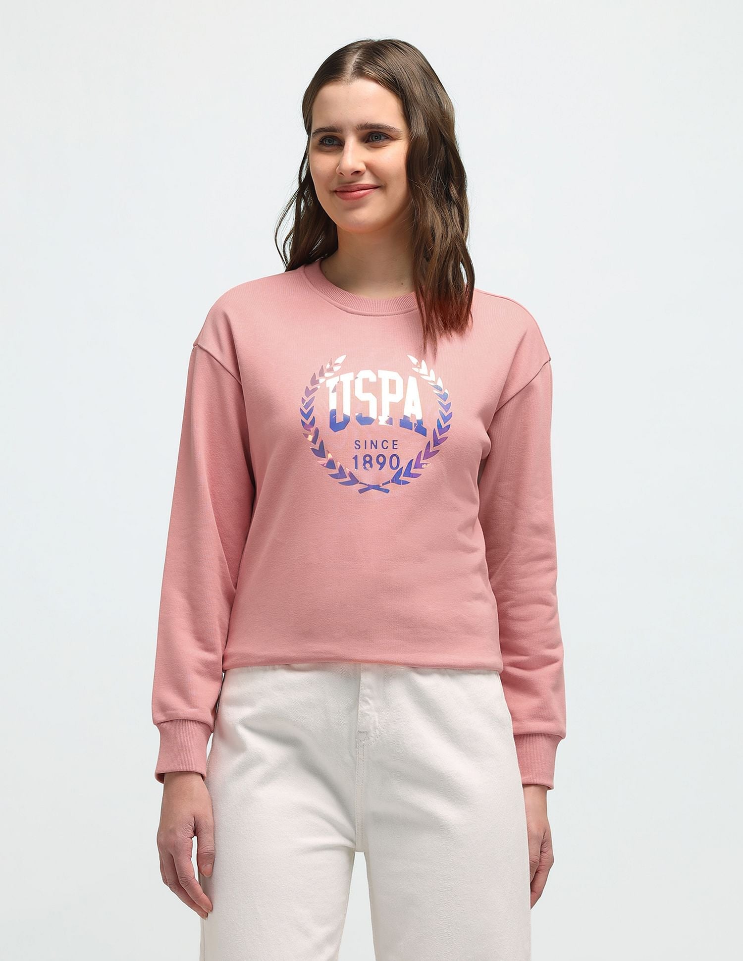 Drop Shoulder Brand Print Sweatshirt Peach - U.S. Polo Assn. India | Large