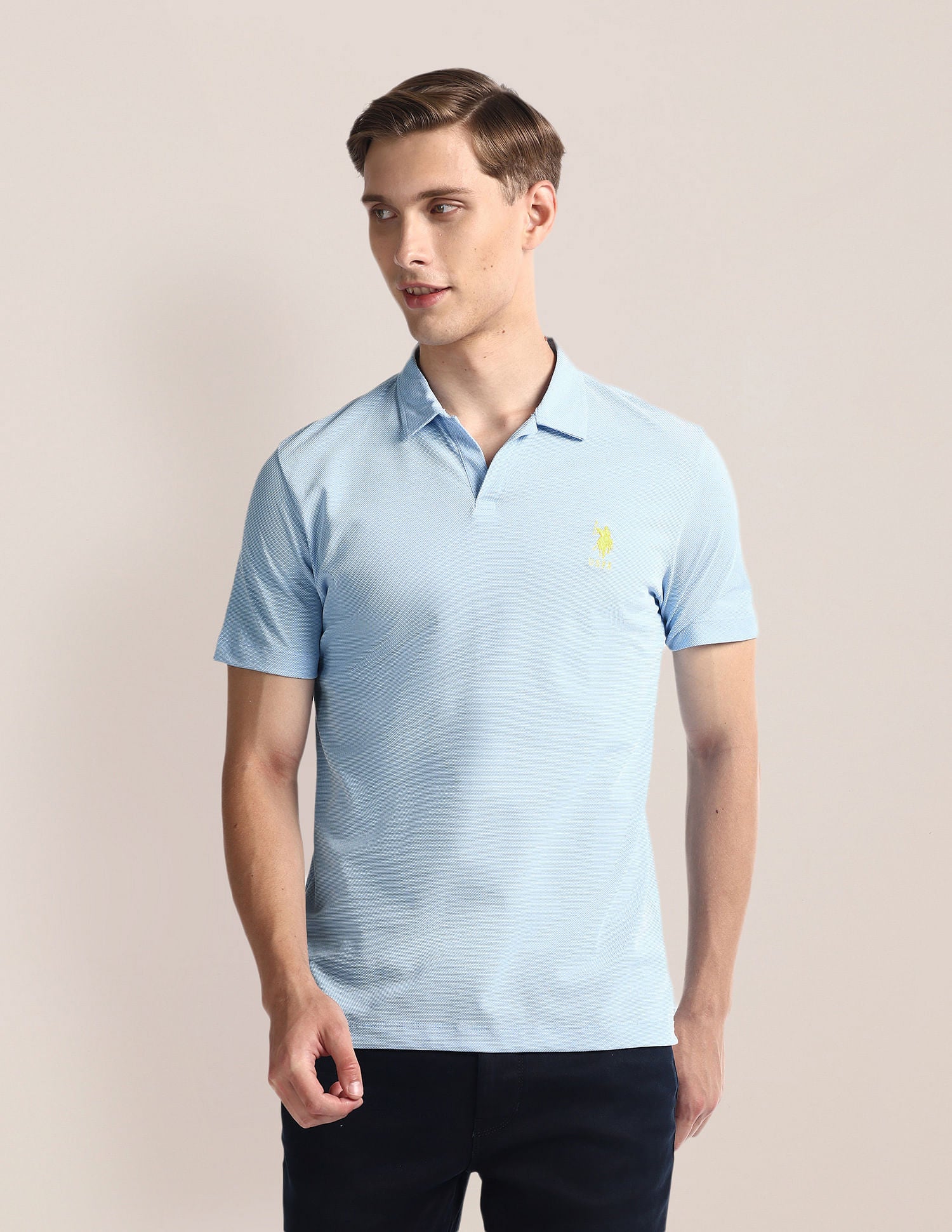 Solid Slim Fit Polo Shirt Blue - U.S. Polo Assn. India | Large