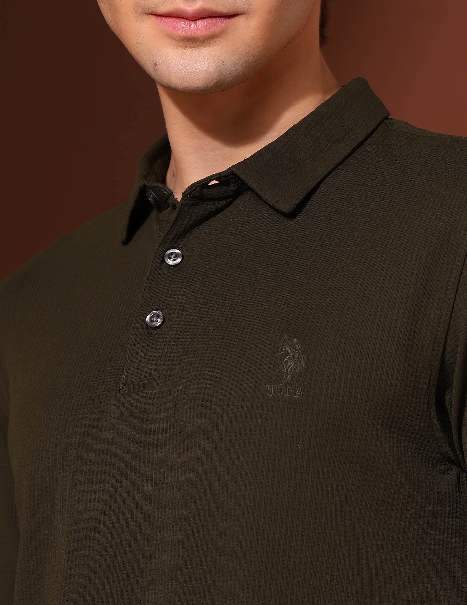 Textured Classic Polo Shirt Olive - U.S. Polo Assn. India | Large