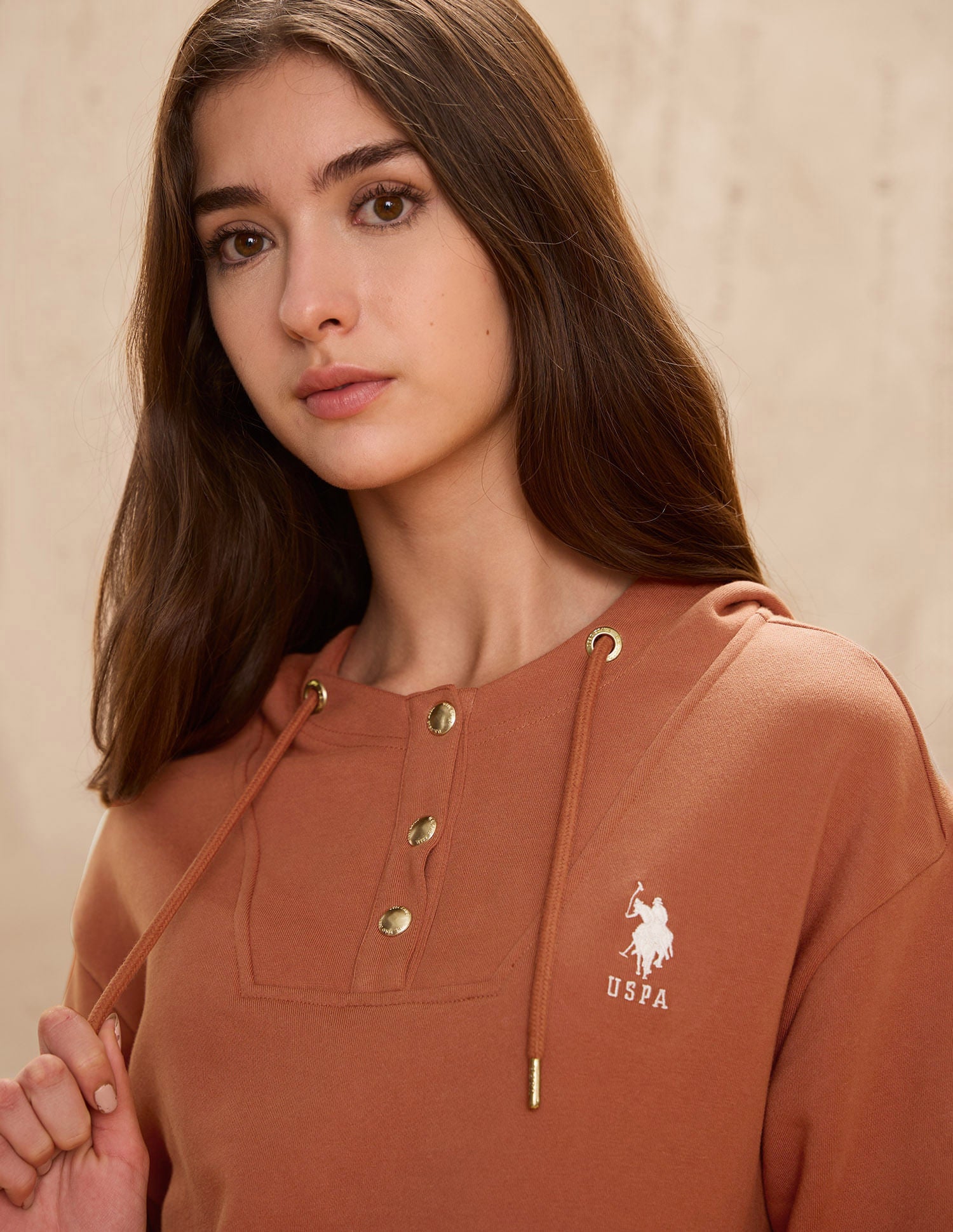 Brand Printed Hooded Sweatshirt Brown - U.S. POLO ASSN. | Large