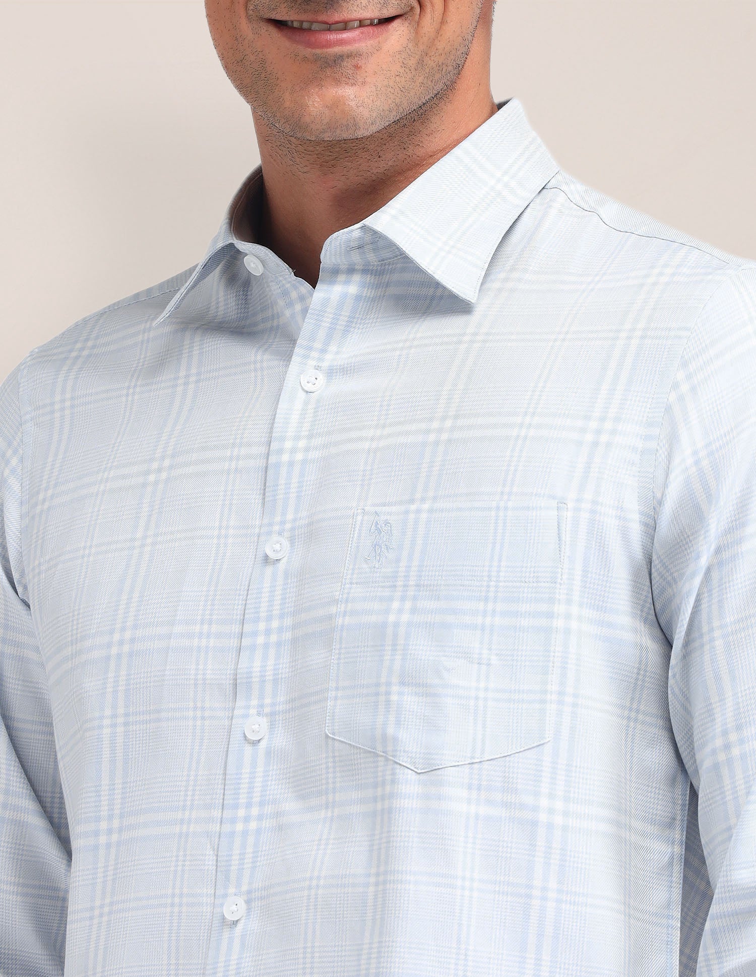 Micro Checked Twill Shirt Blue - U.S. Polo Assn. India | Large