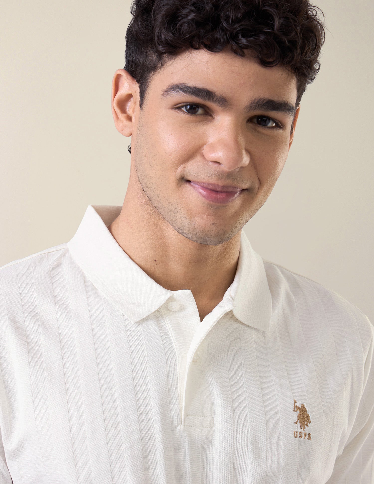 Self Design Vertical Striped Slim Fit Polo Shirt Off White - U.S. Polo Assn. India | Large