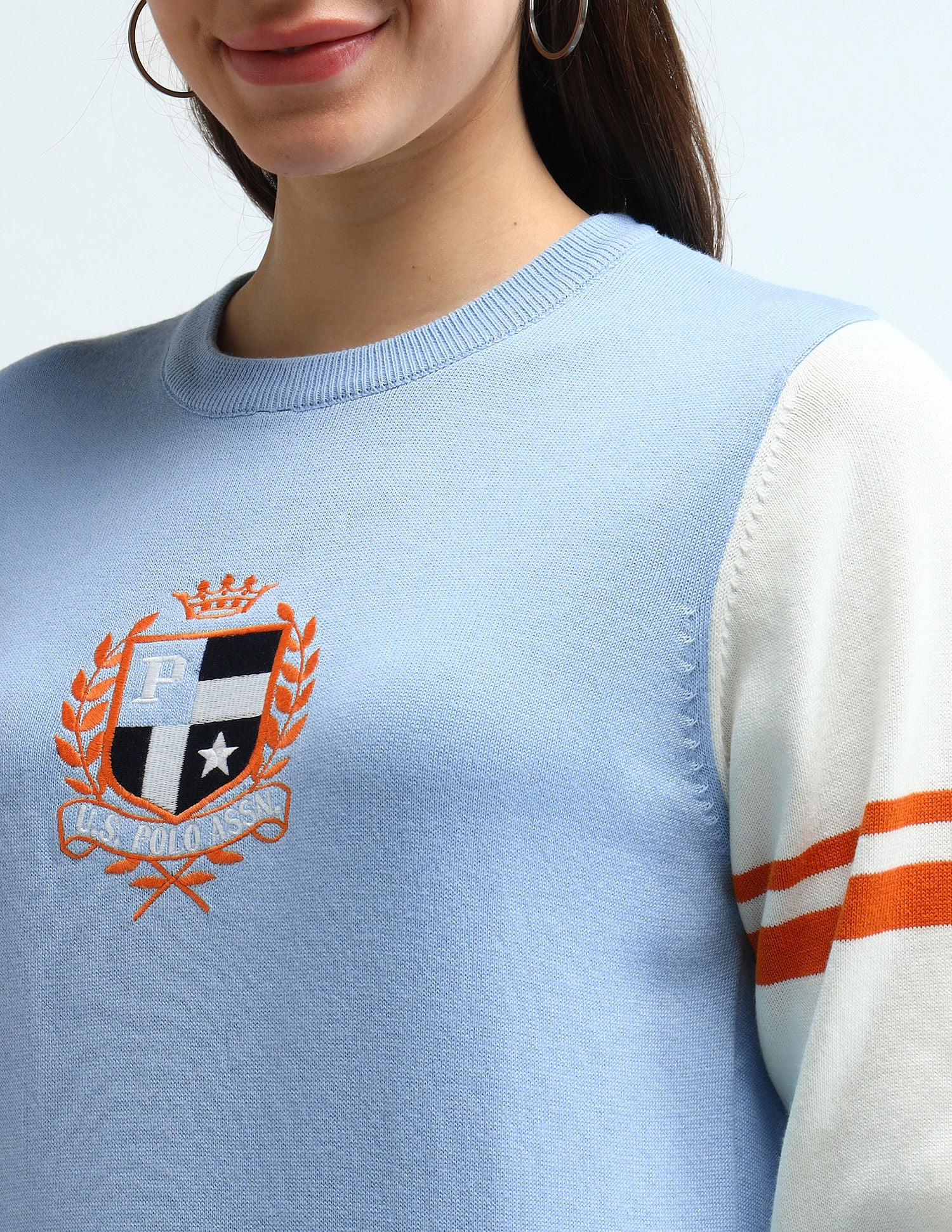 Colour Blocked Regular Fit Sweater Light Blue - U.S. POLO ASSN. | Large