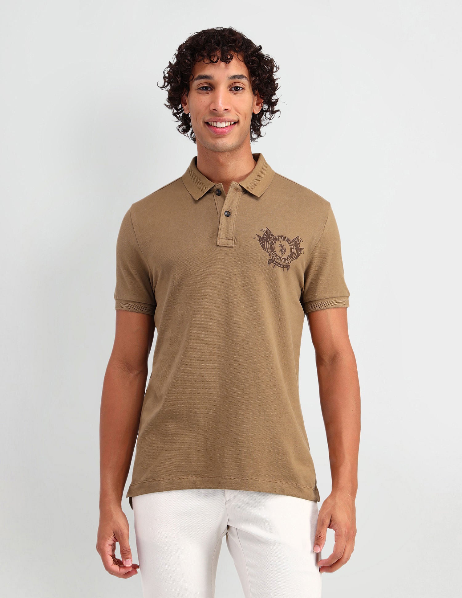 Muscle Fit Brand Print Polo Shirt Tree Oak - U.S. POLO ASSN. | Large